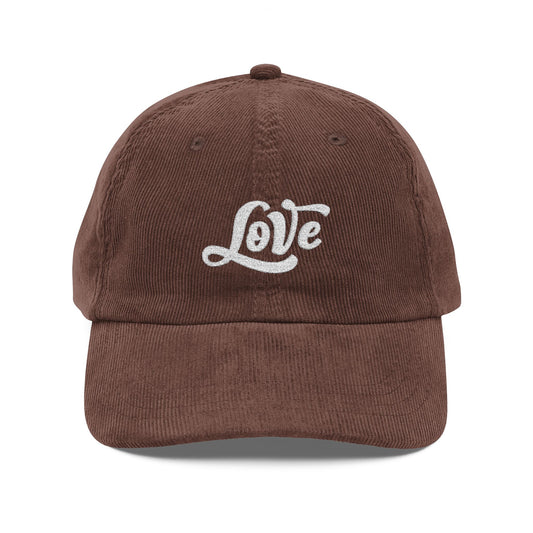 Love Cord Cap – Retro Cord Basecap mit Stickerei - Good Vibes, Trendy Hat, Gift for Friends, Relaxed Fashion