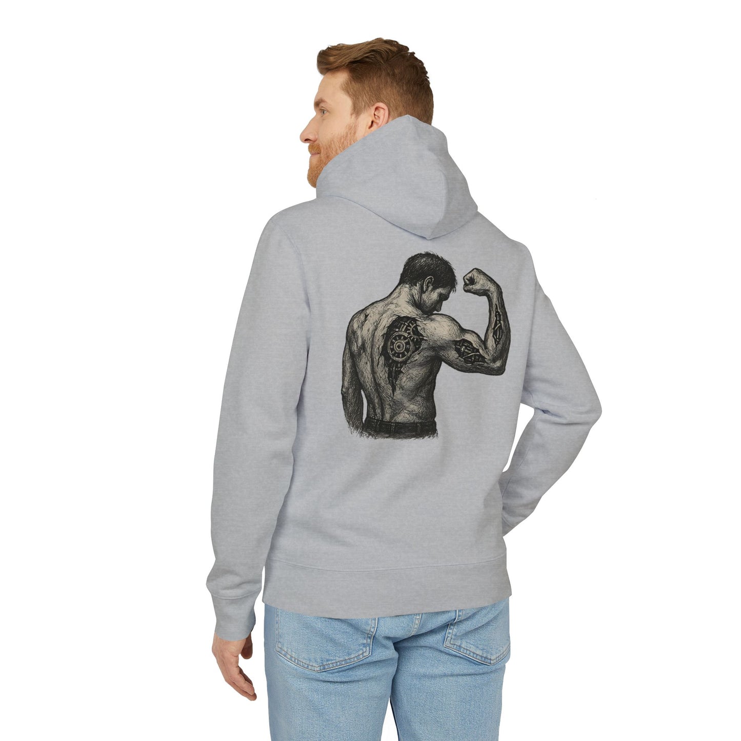 Biomechanik Hoodie Unisex (Rückenprint) – Muskel-Cyborg Design mit Zahnrädern & Maschinenstruktur | Futuristischer Techwear Kapuzenpullover für Sci-Fi & Fitness Fans