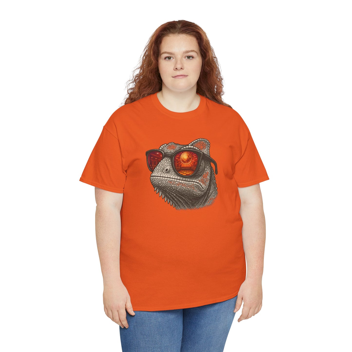 Chamäleon Disco T-Shirt (Brustprint) – Lustiges Tiermotiv mit Sonnenbrille | Retro Club Design für Tierfreunde & Festivalfans