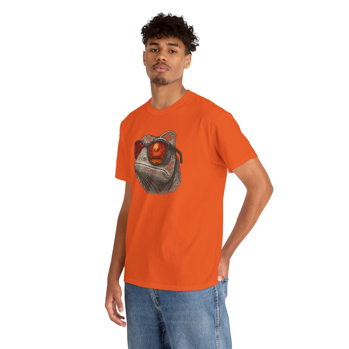 Chamäleon Disco T-Shirt (Brustprint) – Lustiges Tiermotiv mit Sonnenbrille | Retro Club Design für Tierfreunde & Festivalfans
