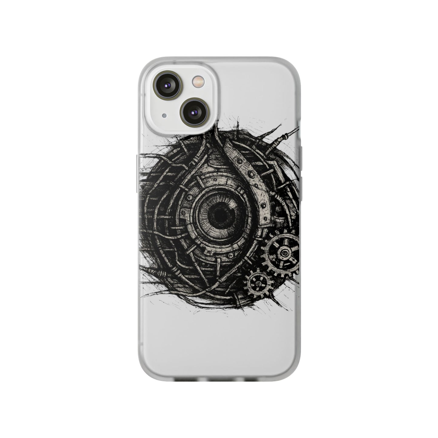 Biomechanisches Auge Handyhülle – Futuristisches Cyberpunk Design mit Zahnrädern & Kabeln | Schutzhülle für iPhone & Android