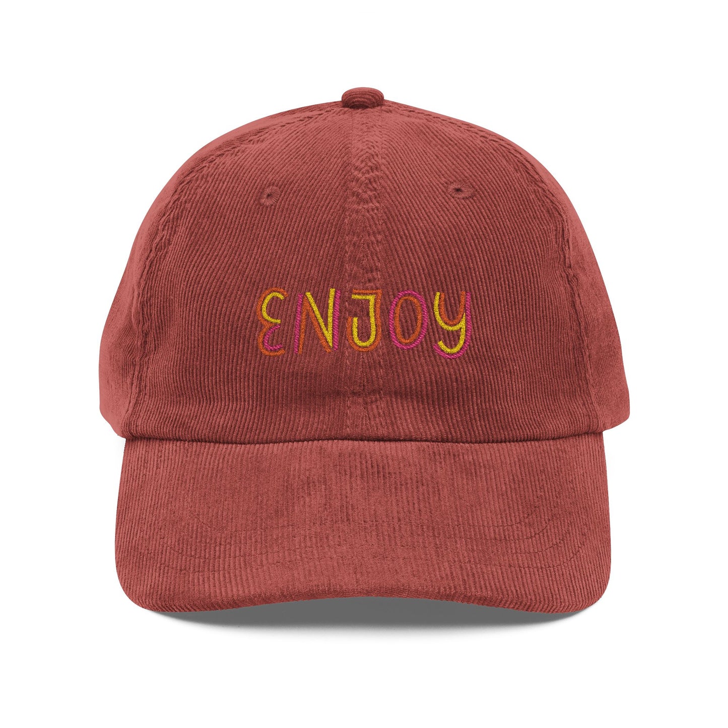 Enjoy Cord Cap – Retro Cord Basecap mit bunter Stickerei - Good Vibes, Gift for Friends, Relaxed Fashion