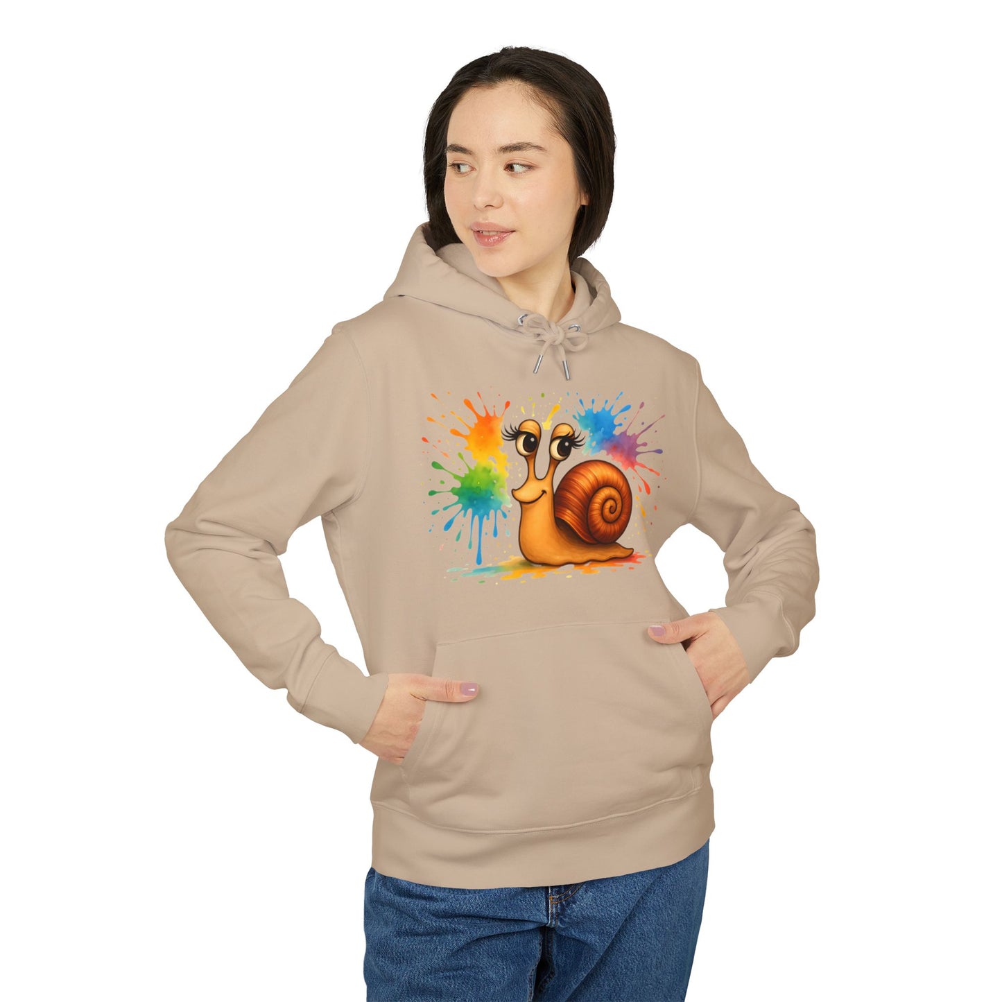 Bunter Schnecken Hoodie (Brustprint) – Lustiger Unisex Kapuzenpullover mit Farbklecks-Design für Kreative & Tierfreunde