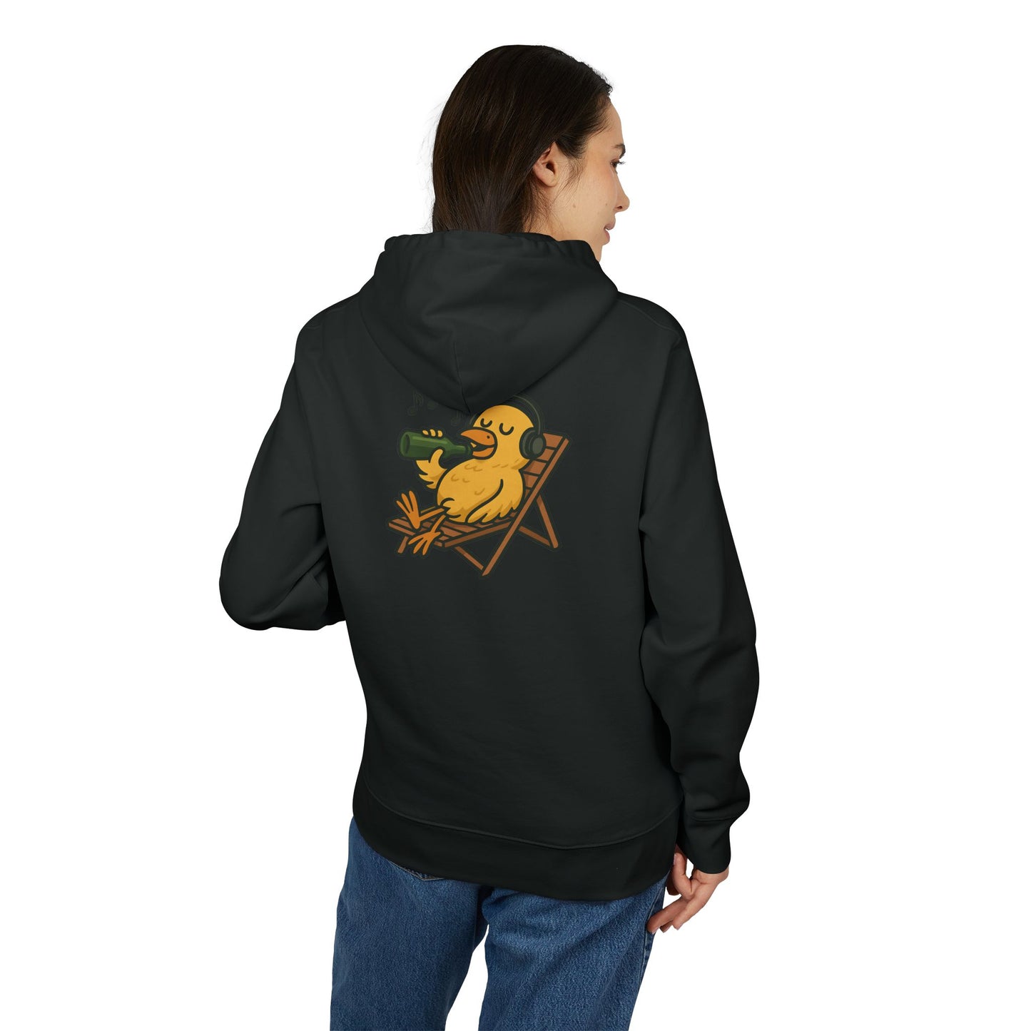 Chillente Hoodie (Rückenprint) – Lustiger Unisex Kapuzenpullover mit Ente, Bier & Musik-Motiv | Perfekt für Freizeit, Festivals & Sommer