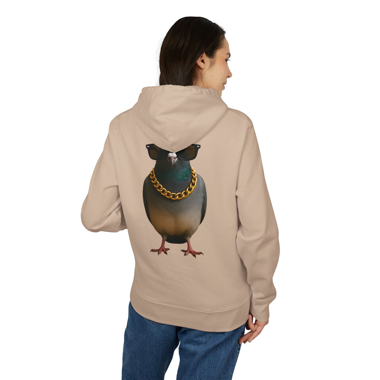 Gangster Taube Hoodie (Rückenprint) – Lustiger Streetstyle Kapuzenpullover mit Vogel Motiv – Oversize Unisex Hoodie für Herren & Damen