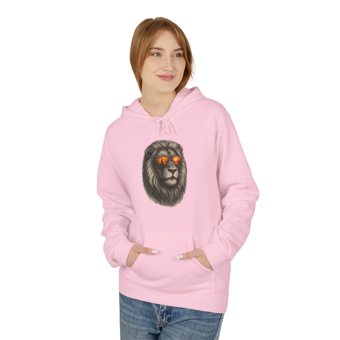 Löwen Hoodie Unisex (Brustprint) – Stylischer Kapuzenpullover mit Sonnenbrillen-Löwe | Tiermotiv Streetwear für Damen & Herren