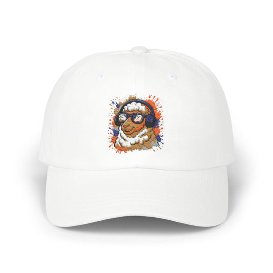 Schaf Cap – Stylische Unisex Basecap mit Kopfhörer-Schaf & buntem Farbspritzer-Design