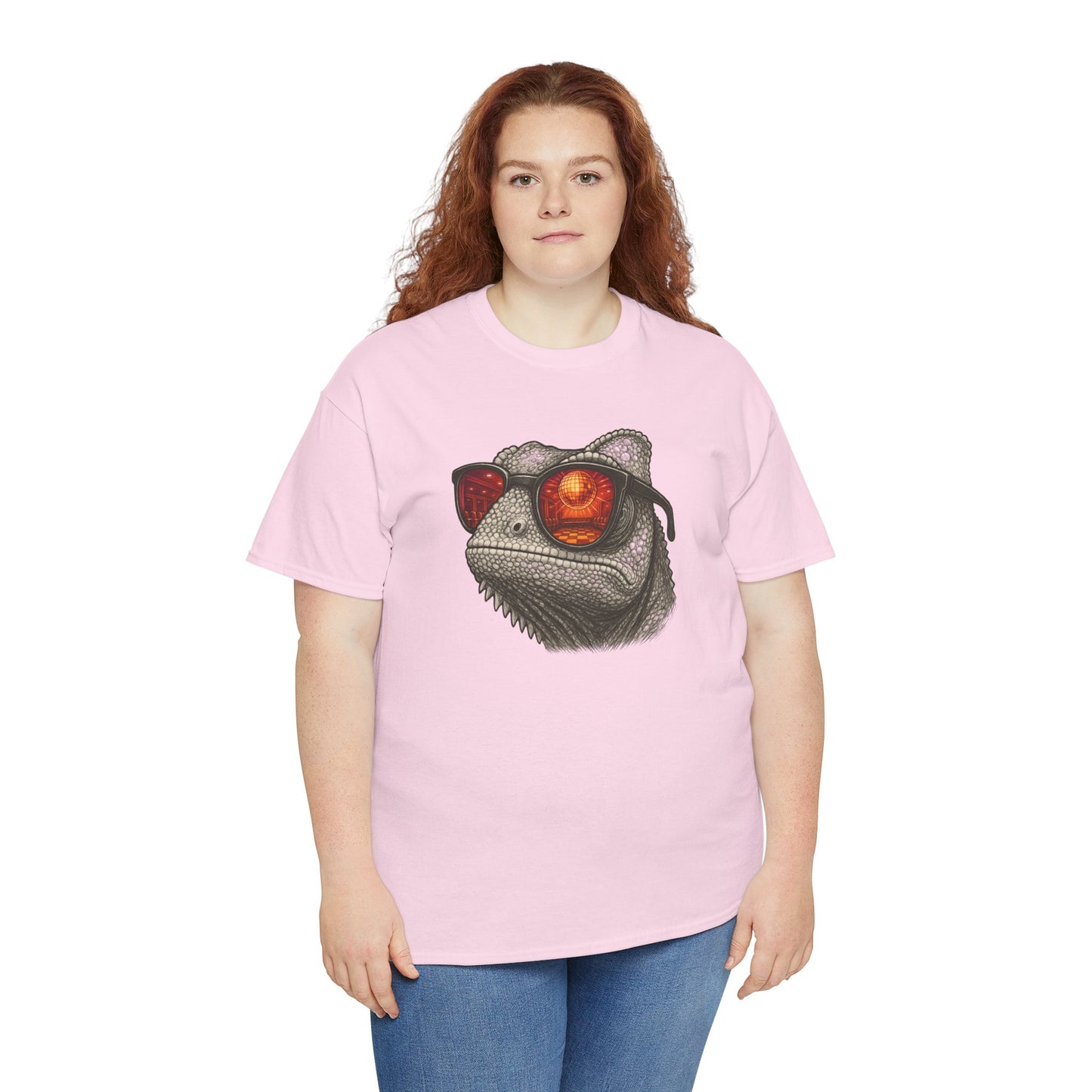 Chamäleon Disco T-Shirt (Brustprint) – Lustiges Tiermotiv mit Sonnenbrille | Retro Club Design für Tierfreunde & Festivalfans