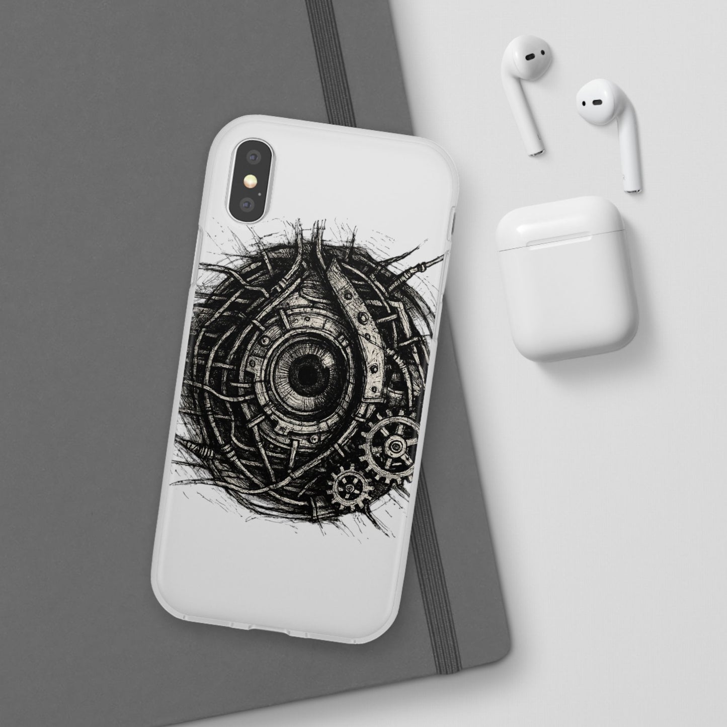 Biomechanisches Auge Handyhülle – Futuristisches Cyberpunk Design mit Zahnrädern & Kabeln | Schutzhülle für iPhone & Android