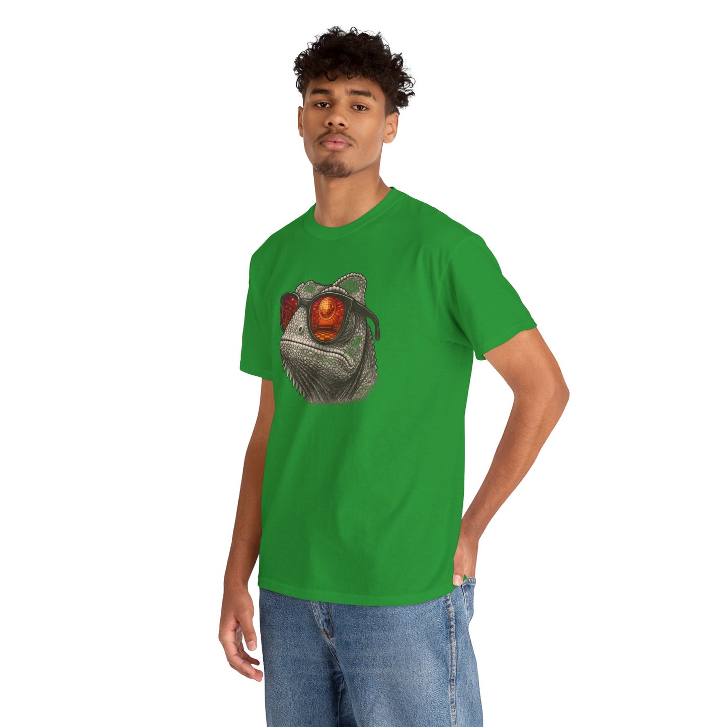 Chamäleon Disco T-Shirt (Brustprint) – Lustiges Tiermotiv mit Sonnenbrille | Retro Club Design für Tierfreunde & Festivalfans