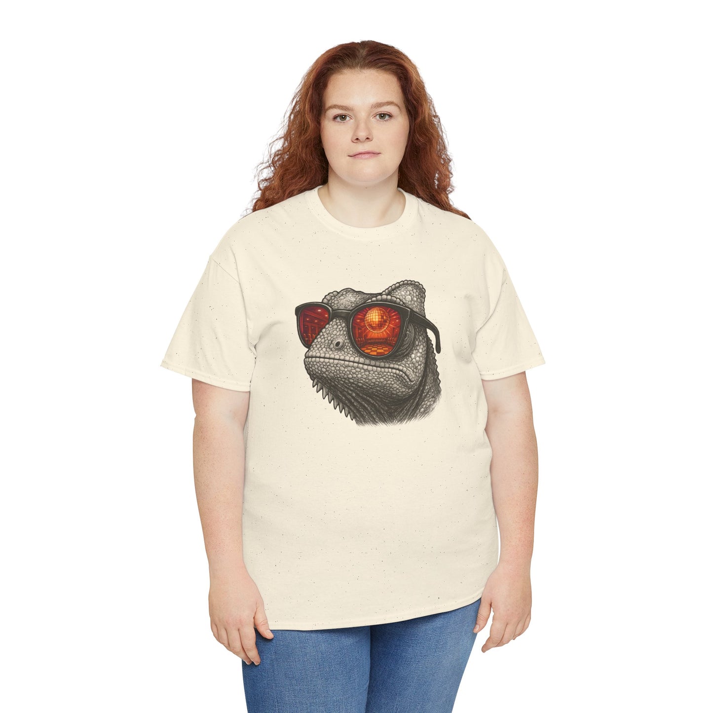 Chamäleon Disco T-Shirt (Brustprint) – Lustiges Tiermotiv mit Sonnenbrille | Retro Club Design für Tierfreunde & Festivalfans