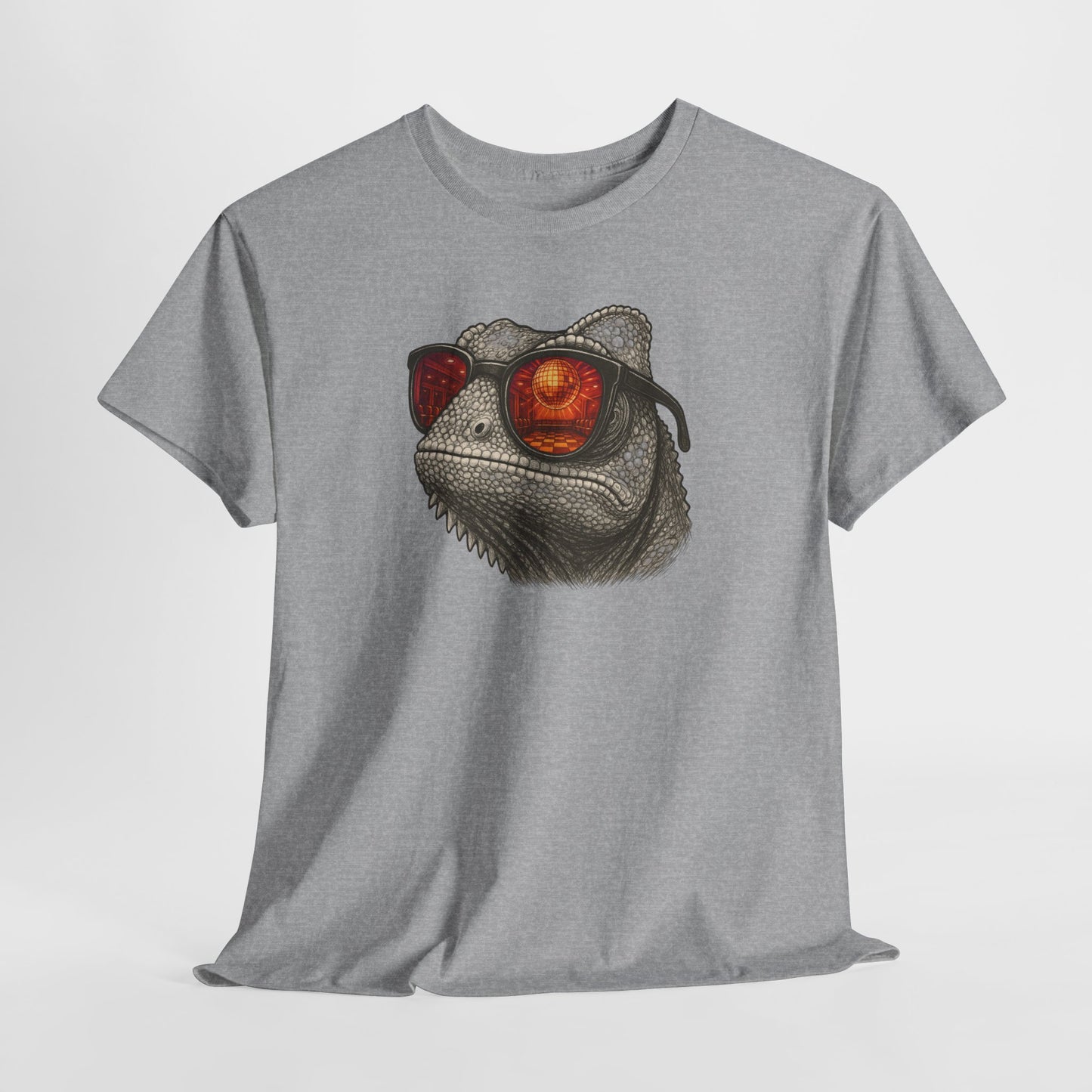 Chamäleon Disco T-Shirt (Brustprint) – Lustiges Tiermotiv mit Sonnenbrille | Retro Club Design für Tierfreunde & Festivalfans