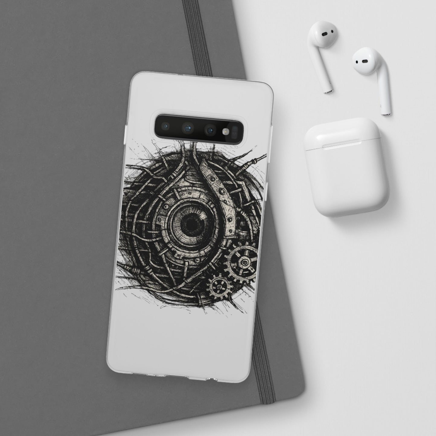 Biomechanisches Auge Handyhülle – Futuristisches Cyberpunk Design mit Zahnrädern & Kabeln | Schutzhülle für iPhone & Android