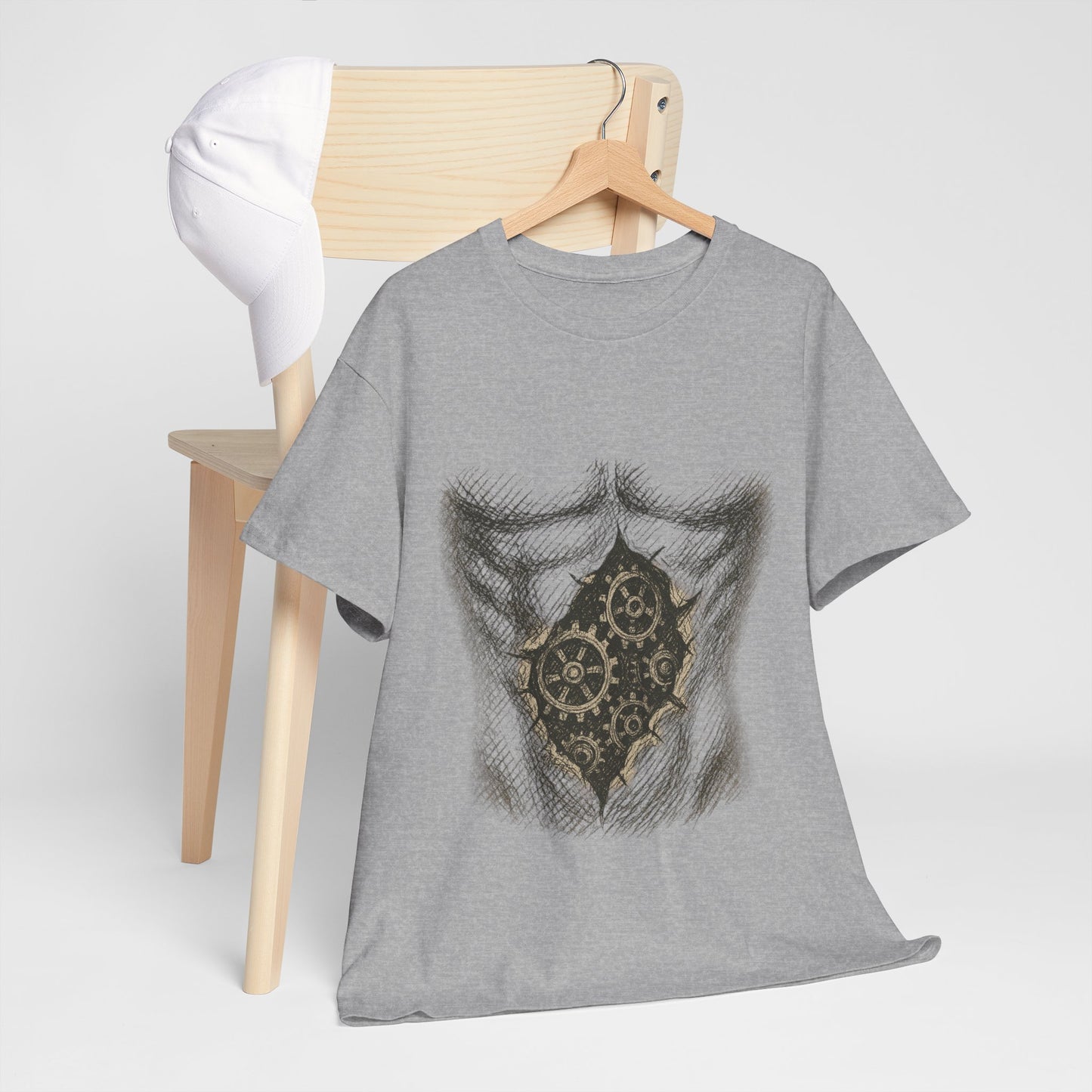 Biomechanik T-Shirt Unisex (Brustprint) – Realistisches Zahnräder-in-der-Haut Design | Steampunk & Cyborg Look für Technikfans