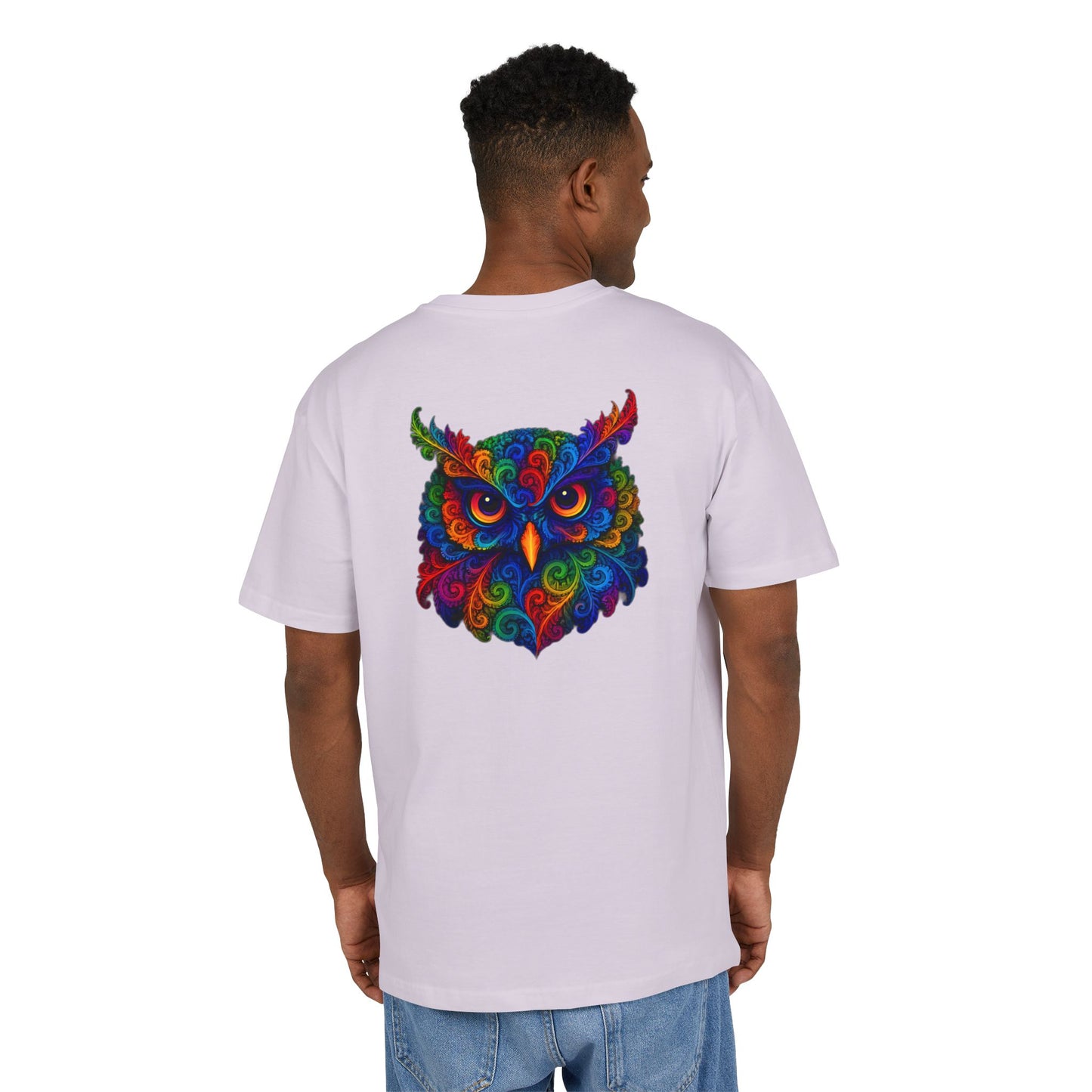 Buntes Eulen T-Shirt (Rückenprint) – Psychedelisches Tiermotiv im Boho-Stil – Unisex Shirt mit farbenfrohem, detailliertem Eulen-Design