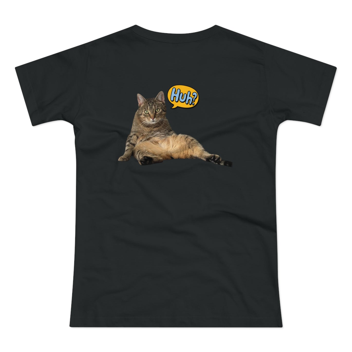“Huh?” Katze – Lustiges Katzen T-Shirt mit Rückendruck | Für Katzenfans mit Humor