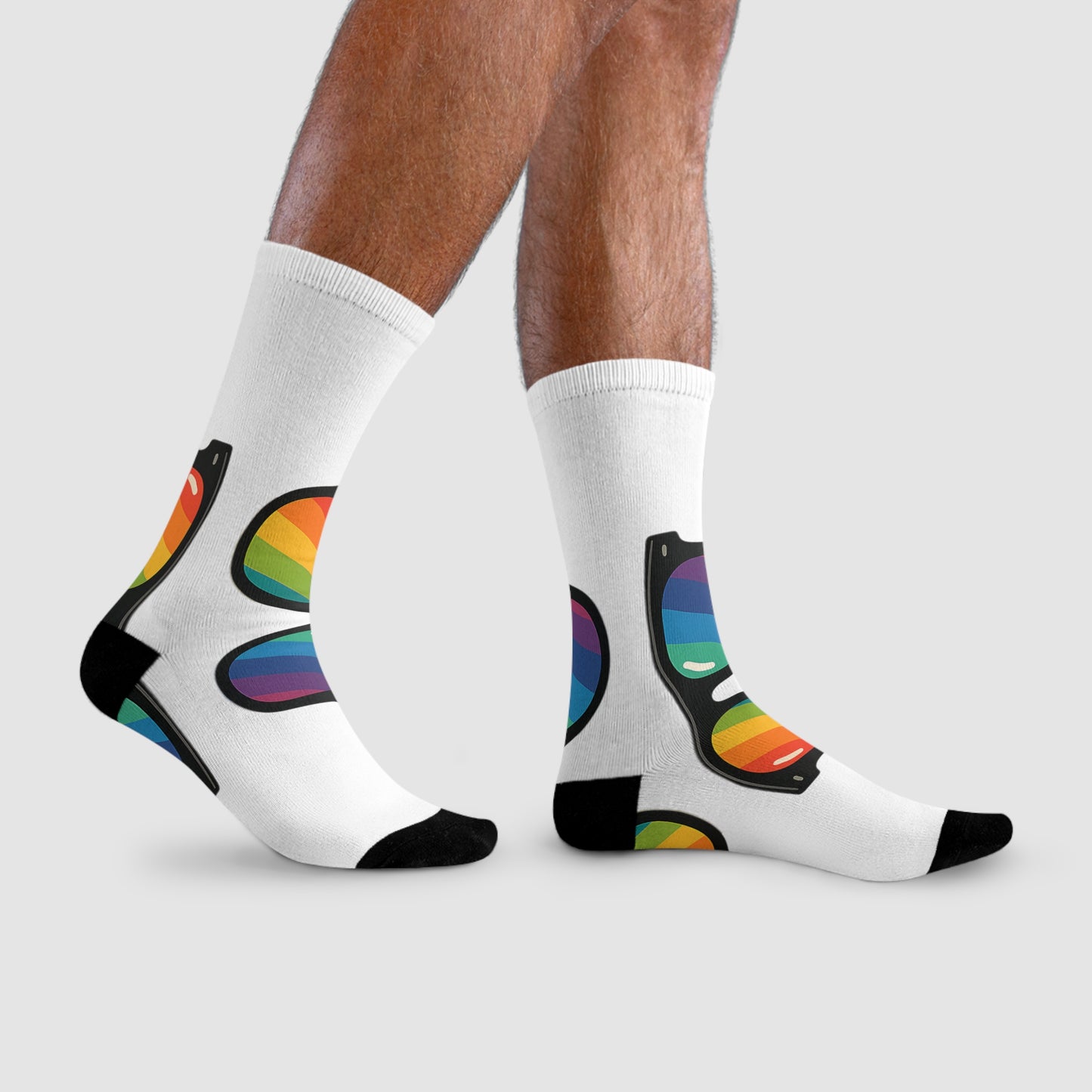 Regenbogen Sonnenbrillen Socken – Bunte Unisex Statement-Socken im Pride & Retro Look