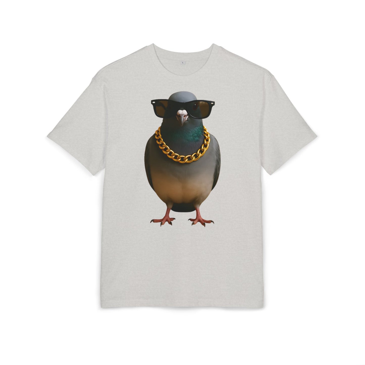 Streetstyle Taube T-Shirt (Brustprint) – Cooles Pigeon Design mit Sonnenbrille & Goldkette für Urban Vibes