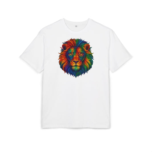 Buntes Löwen T-Shirt (Brustprint) – Psychedelisches Tiermotiv im Boho-Stil – Unisex Oversize Shirt für Kunst-, Natur- & Festival-Fans