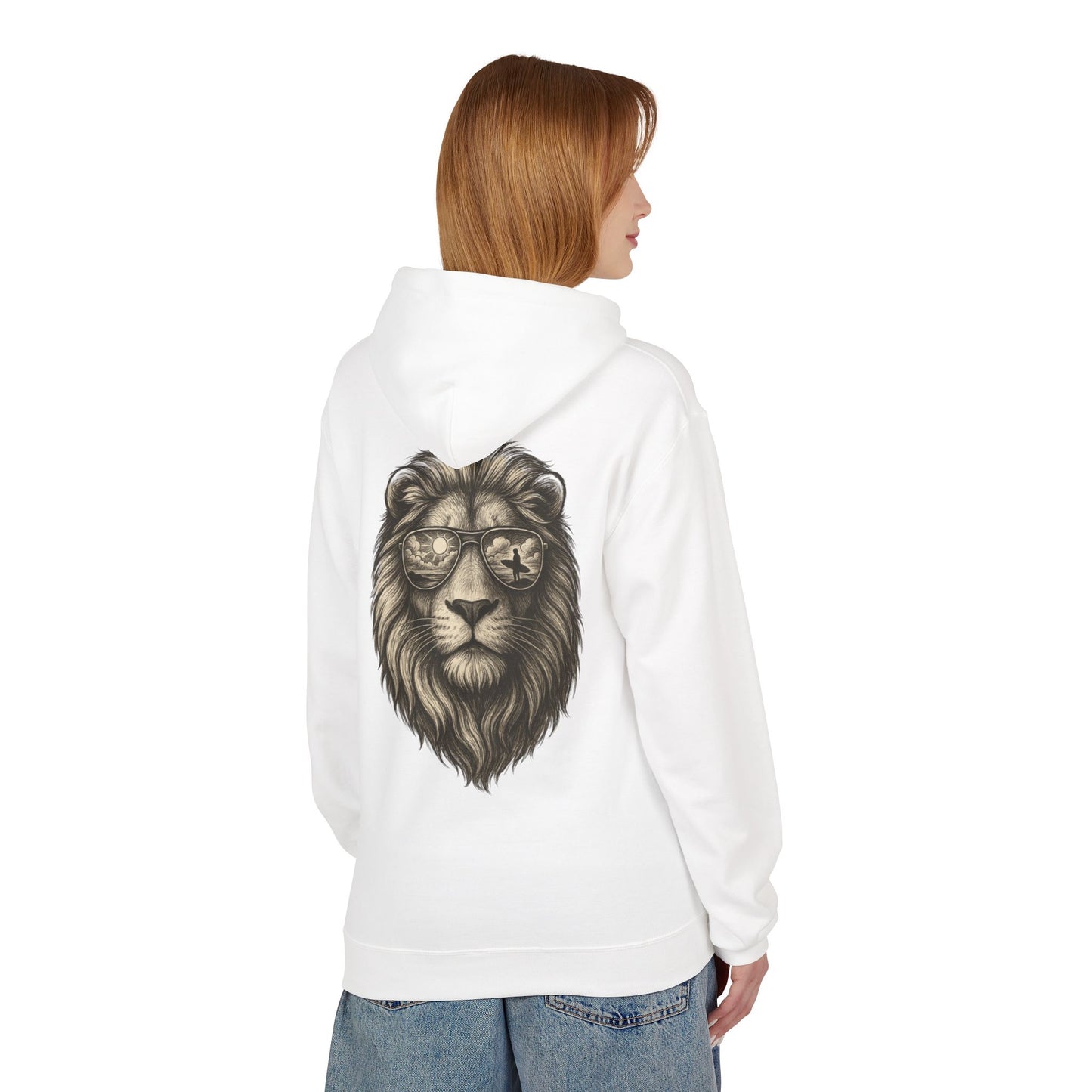 Löwe mit Sonnenbrille Hoodie (Rückenprint) – Stylischer Unisex Kapuzenpullover mit Löwenmotiv für Tierfreunde & Streetwear-Fans