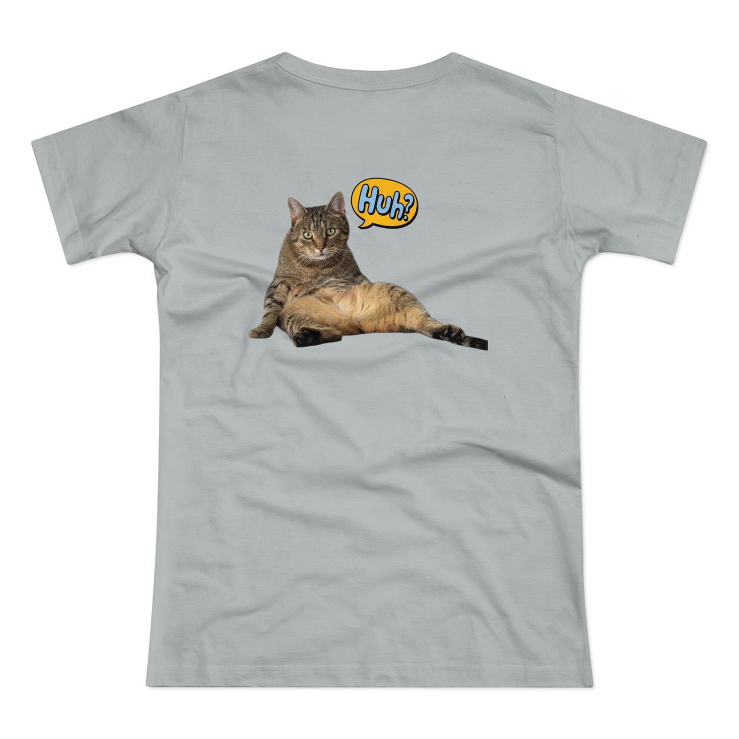 “Huh?” Katze – Lustiges Katzen T-Shirt mit Rückendruck | Für Katzenfans mit Humor