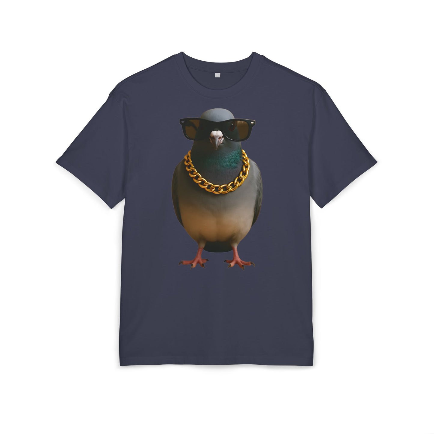 Streetstyle Taube T-Shirt (Brustprint) – Cooles Pigeon Design mit Sonnenbrille & Goldkette für Urban Vibes