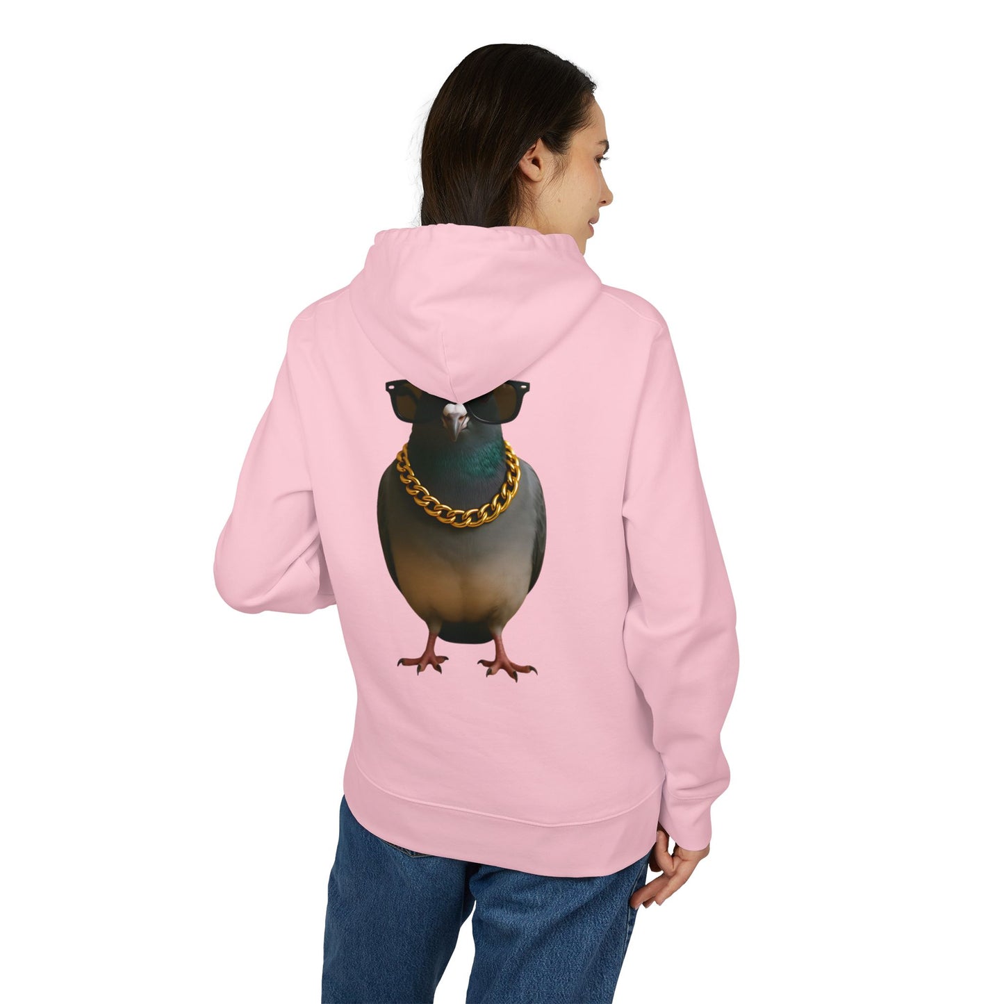Gangster Taube Hoodie (Rückenprint) – Lustiger Streetstyle Kapuzenpullover mit Vogel Motiv – Oversize Unisex Hoodie für Herren & Damen