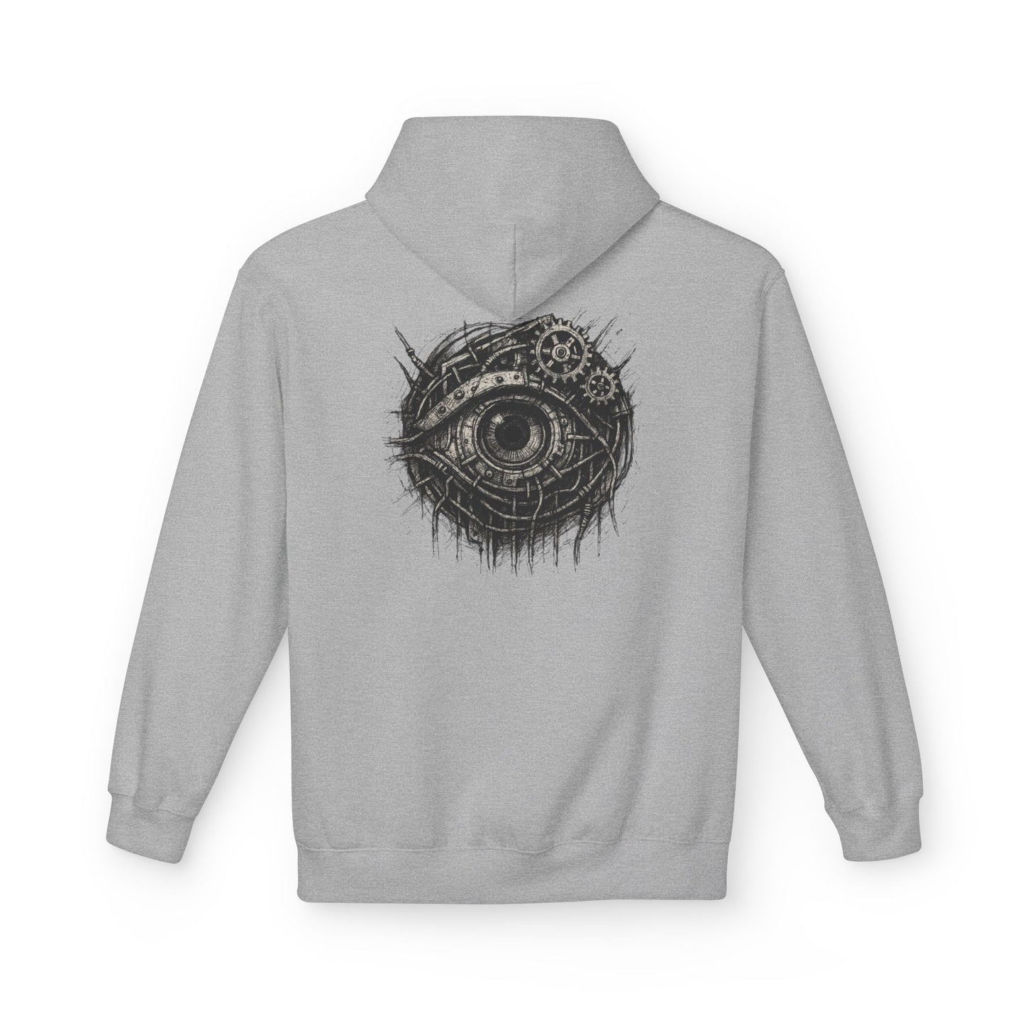 Biomechanisches Auge Hoodie Unisex – Cyberpunk Kapuzenpullover mit Zahnrädern & Kabeln | Futuristischer Techwear Look