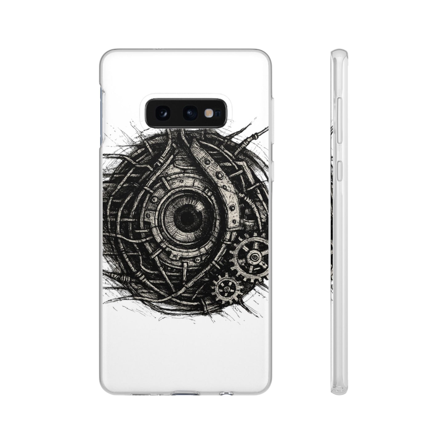 Biomechanisches Auge Handyhülle – Futuristisches Cyberpunk Design mit Zahnrädern & Kabeln | Schutzhülle für iPhone & Android