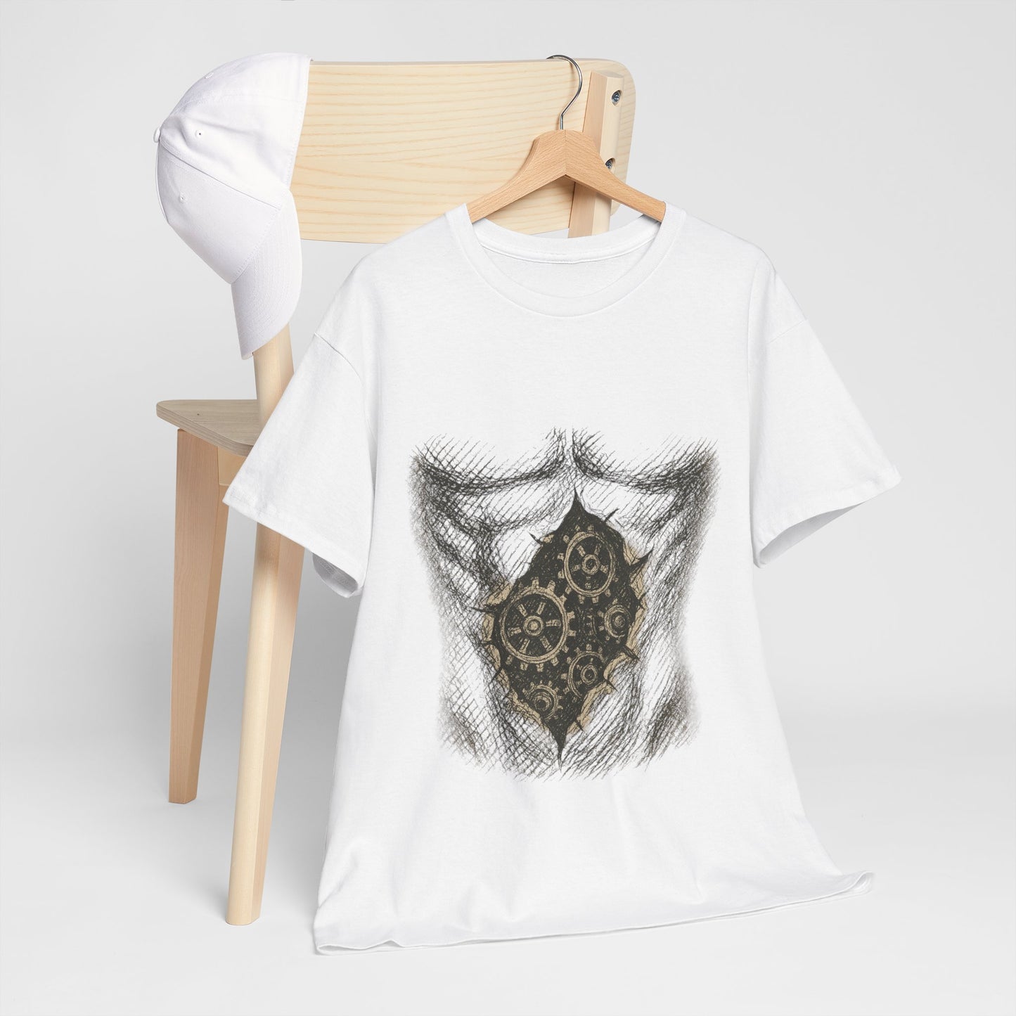 Biomechanik T-Shirt Unisex (Brustprint) – Realistisches Zahnräder-in-der-Haut Design | Steampunk & Cyborg Look für Technikfans