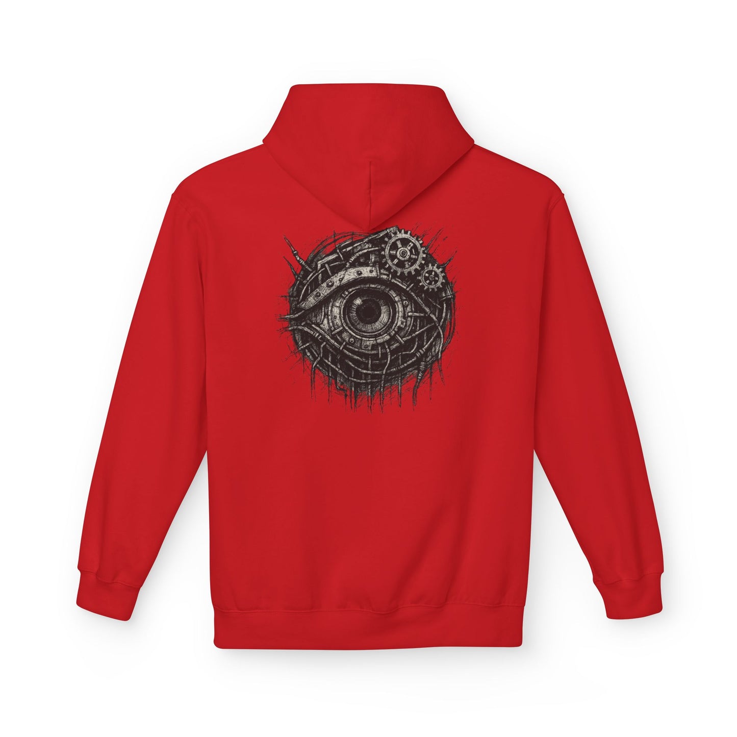 Biomechanisches Auge Hoodie Unisex – Cyberpunk Kapuzenpullover mit Zahnrädern & Kabeln | Futuristischer Techwear Look