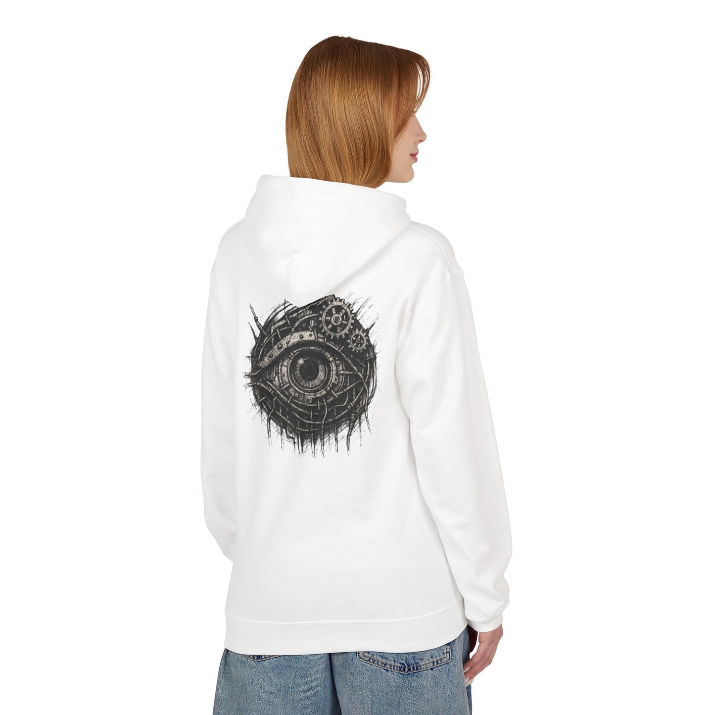 Biomechanisches Auge Hoodie Unisex – Cyberpunk Kapuzenpullover mit Zahnrädern & Kabeln | Futuristischer Techwear Look