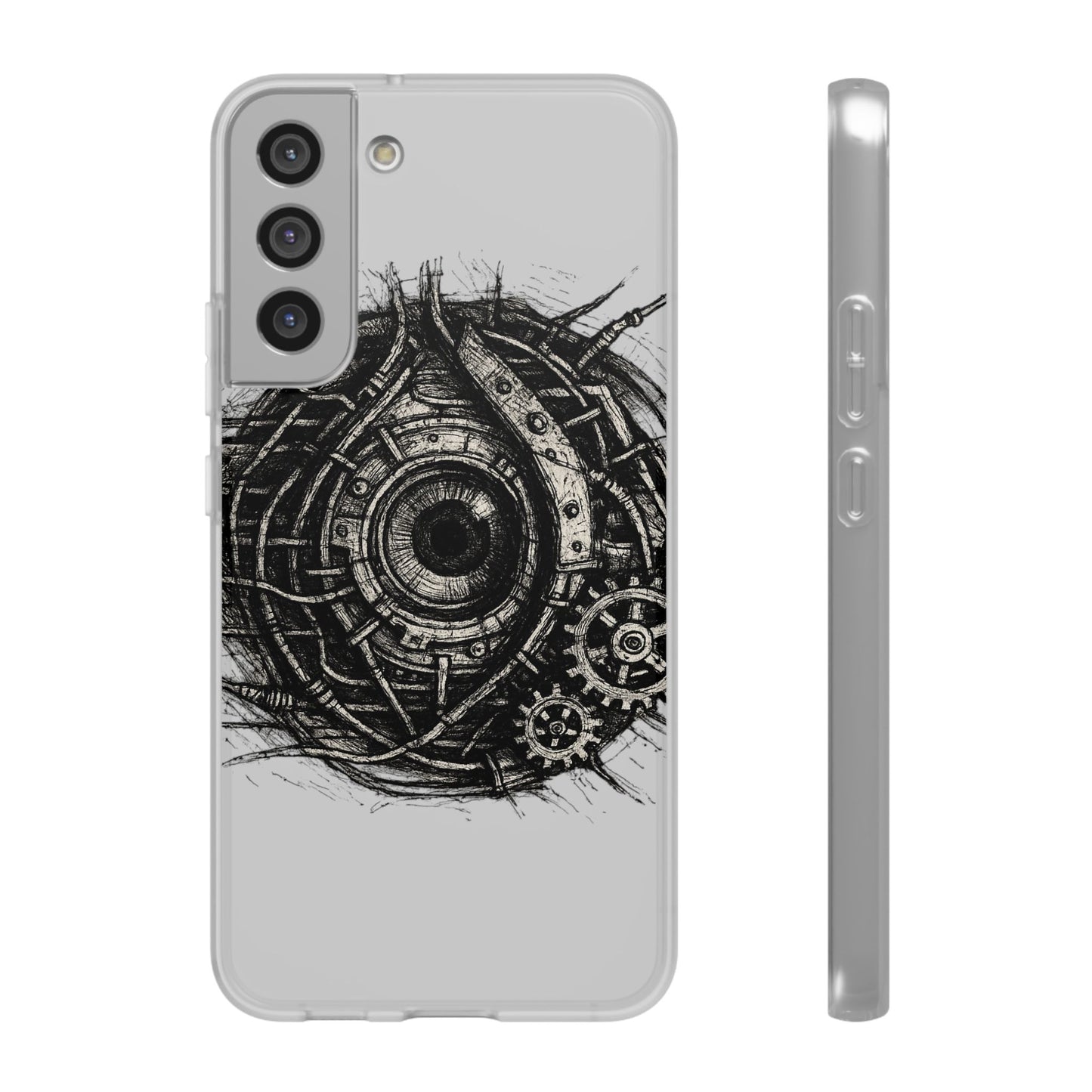 Biomechanisches Auge Handyhülle – Futuristisches Cyberpunk Design mit Zahnrädern & Kabeln | Schutzhülle für iPhone & Android