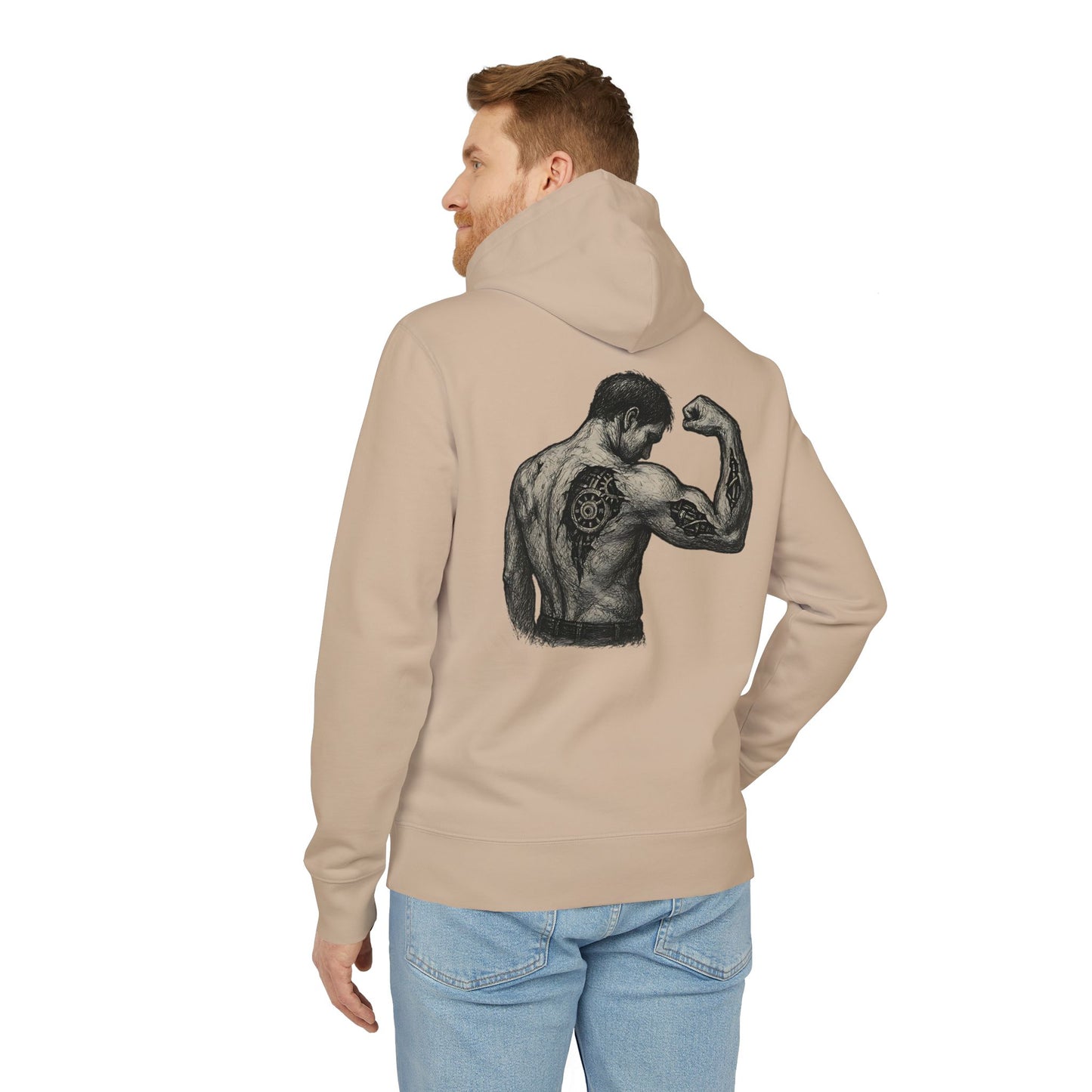 Biomechanik Hoodie Unisex (Rückenprint) – Muskel-Cyborg Design mit Zahnrädern & Maschinenstruktur | Futuristischer Techwear Kapuzenpullover für Sci-Fi & Fitness Fans
