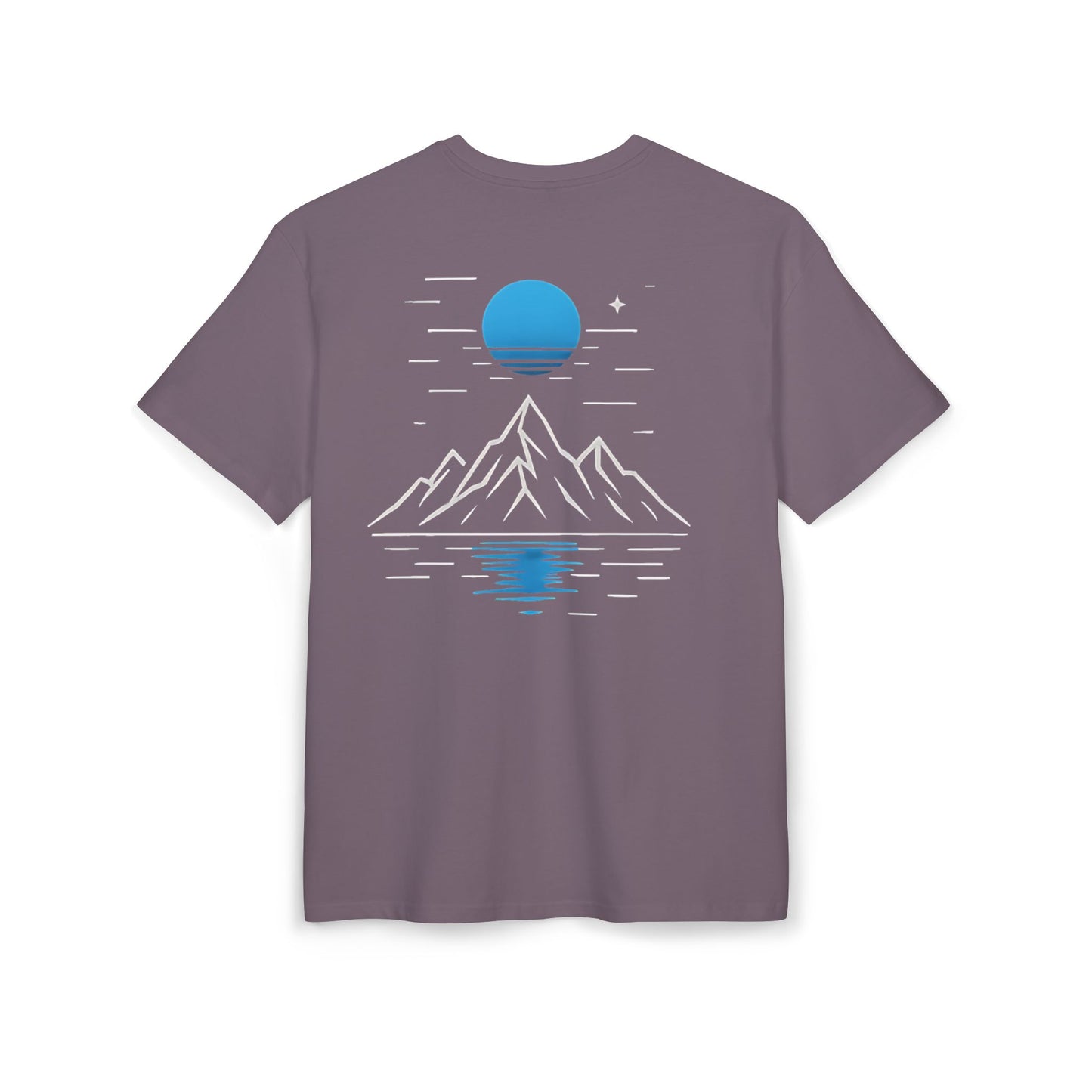 Berg T-Shirt (Rückenprint) – Minimalistisches Natur Design mit Mond & Spiegelung – Unisex Outdoor Shirt für Wanderer & Naturfreunde