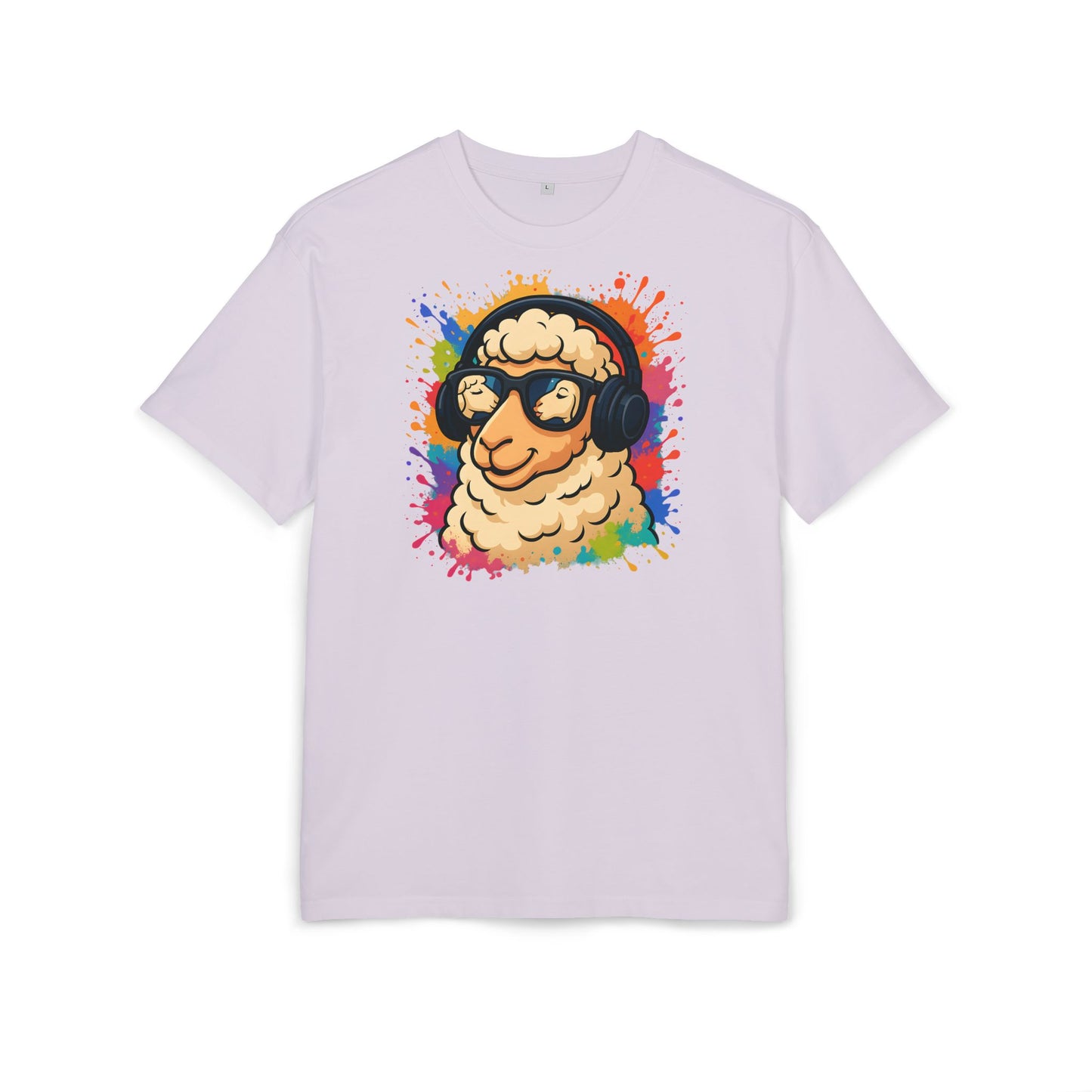 Cooles Schaf T-Shirt (Brustprint) – Lustiges Streetwear Shirt mit Kopfhörer-Schaf & Farbspritzer-Design | Unisex