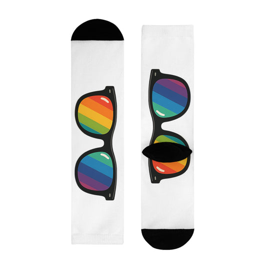 Regenbogen Sonnenbrillen Socken – Bunte Unisex Statement-Socken im Pride & Retro Look