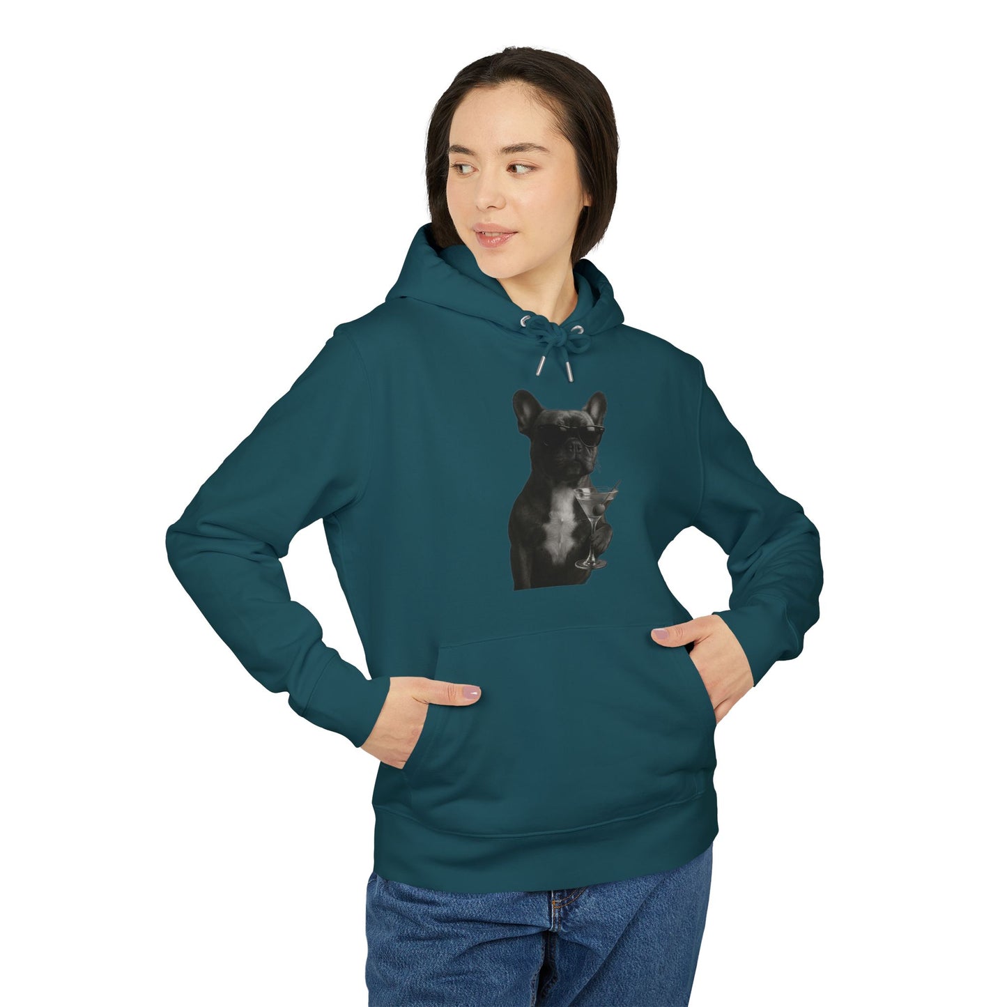 French Bulldog Hoodie (Brustprint) – Lustiger Kapuzenpullover mit Hund & Sonnenbrille – Unisex Streetwear mit Tiermotiv