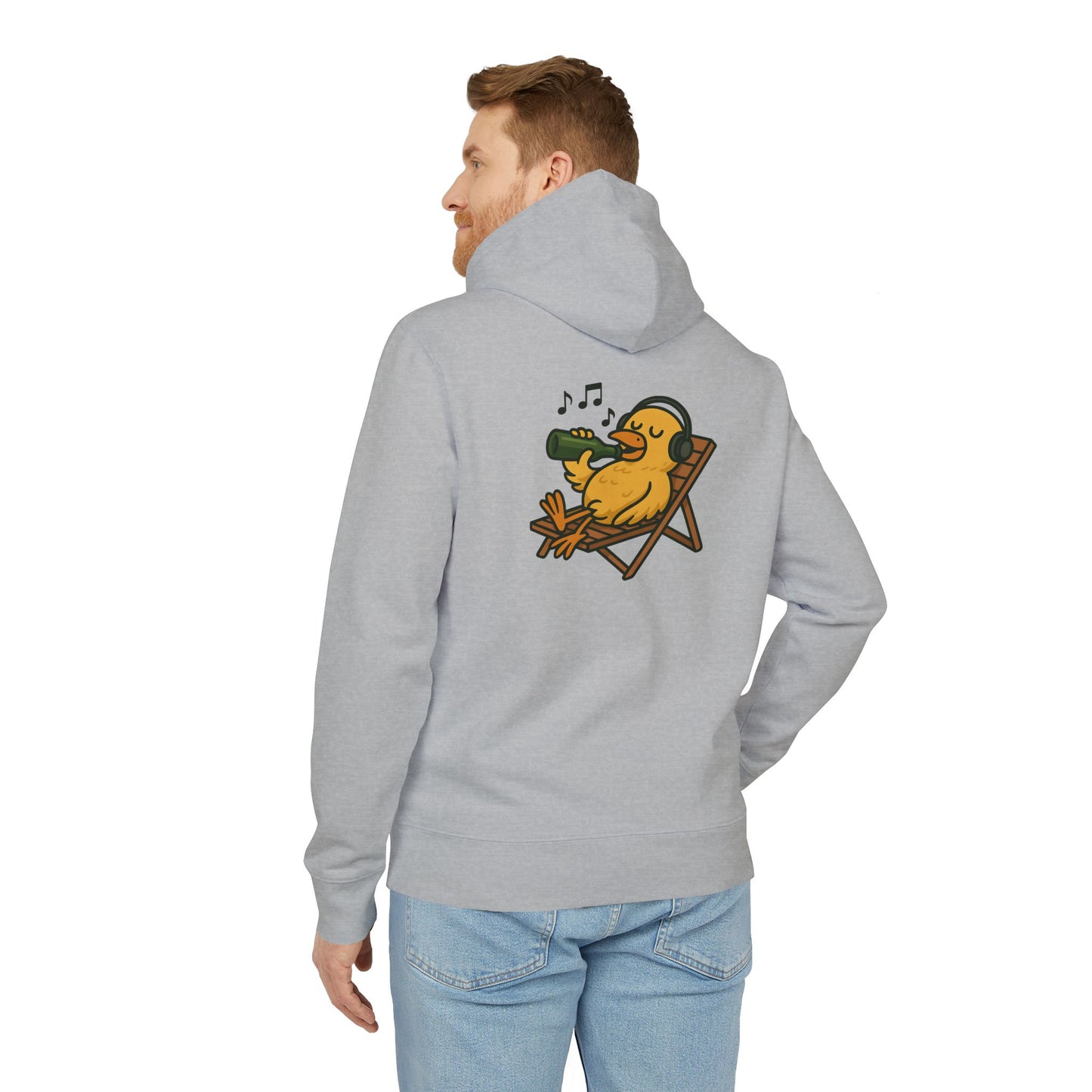 Chillente Hoodie (Rückenprint) – Lustiger Unisex Kapuzenpullover mit Ente, Bier & Musik-Motiv | Perfekt für Freizeit, Festivals & Sommer