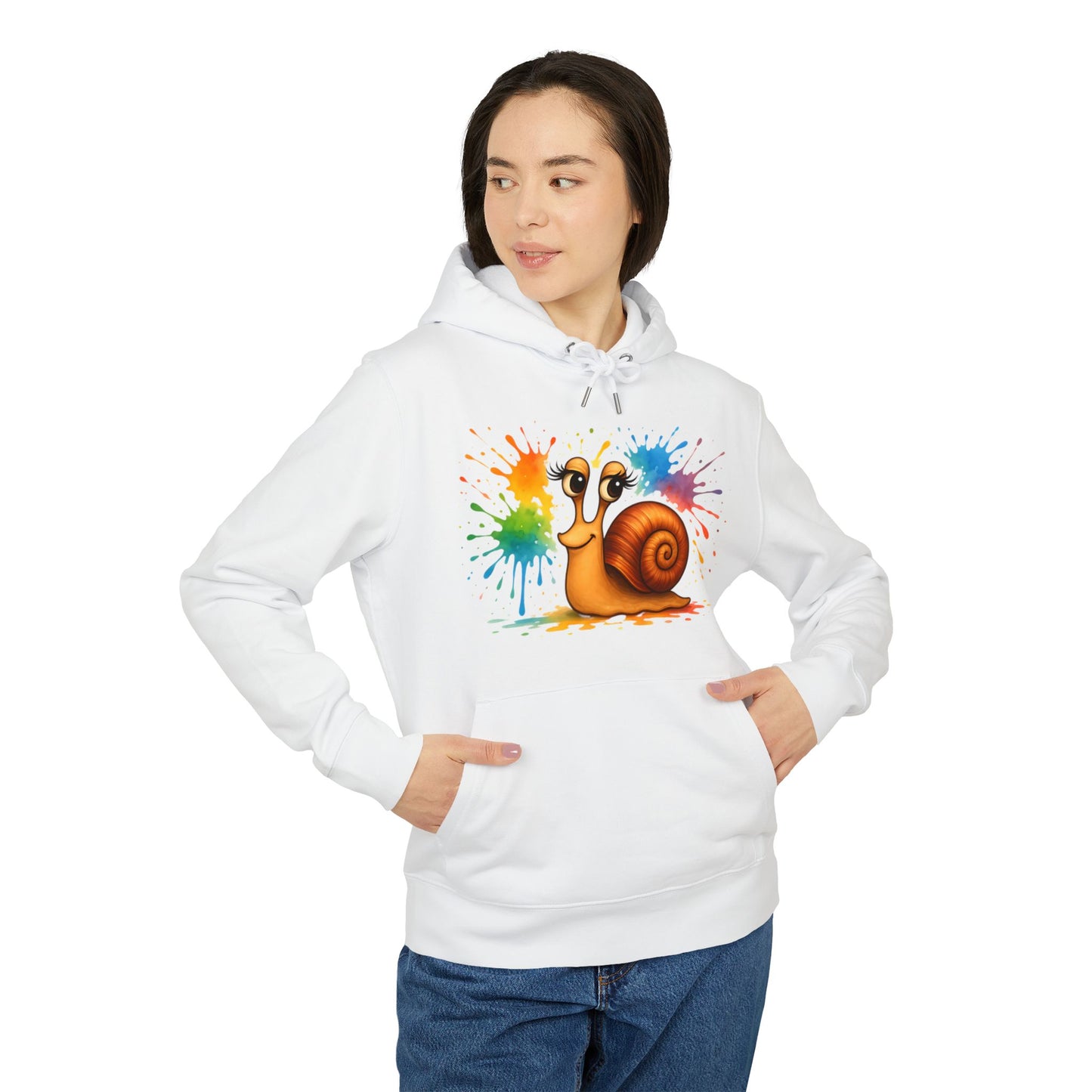 Bunter Schnecken Hoodie (Brustprint) – Lustiger Unisex Kapuzenpullover mit Farbklecks-Design für Kreative & Tierfreunde