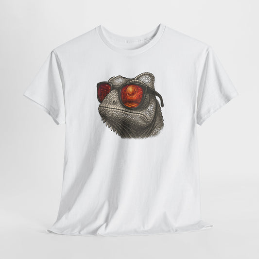Chamäleon Disco T-Shirt (Brustprint) – Lustiges Tiermotiv mit Sonnenbrille | Retro Club Design für Tierfreunde & Festivalfans