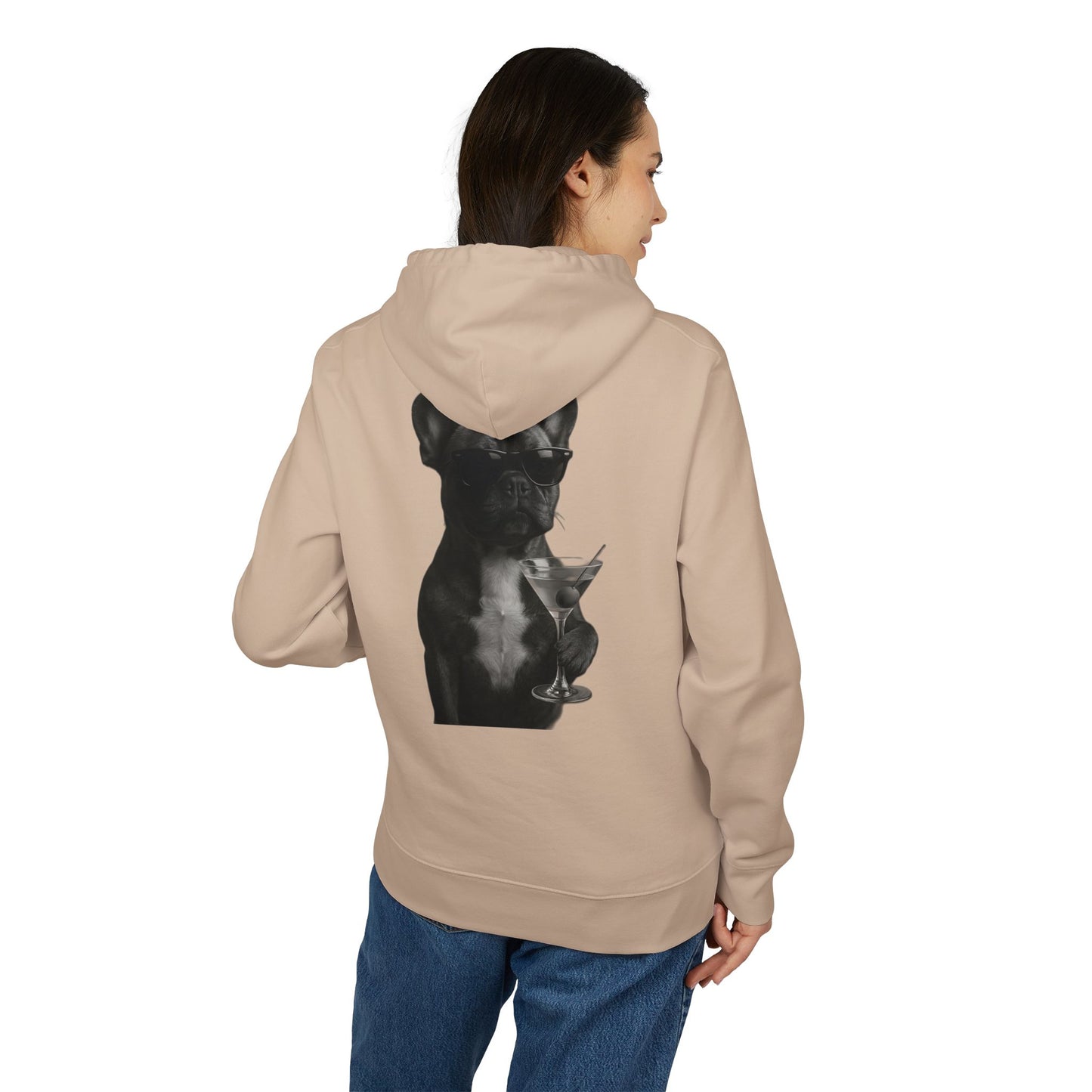 French Bulldog Hoodie (Rückenprint) – Lustiger Kapuzenpullover mit Hund & Sonnenbrille – Unisex Streetwear mit Tiermotiv