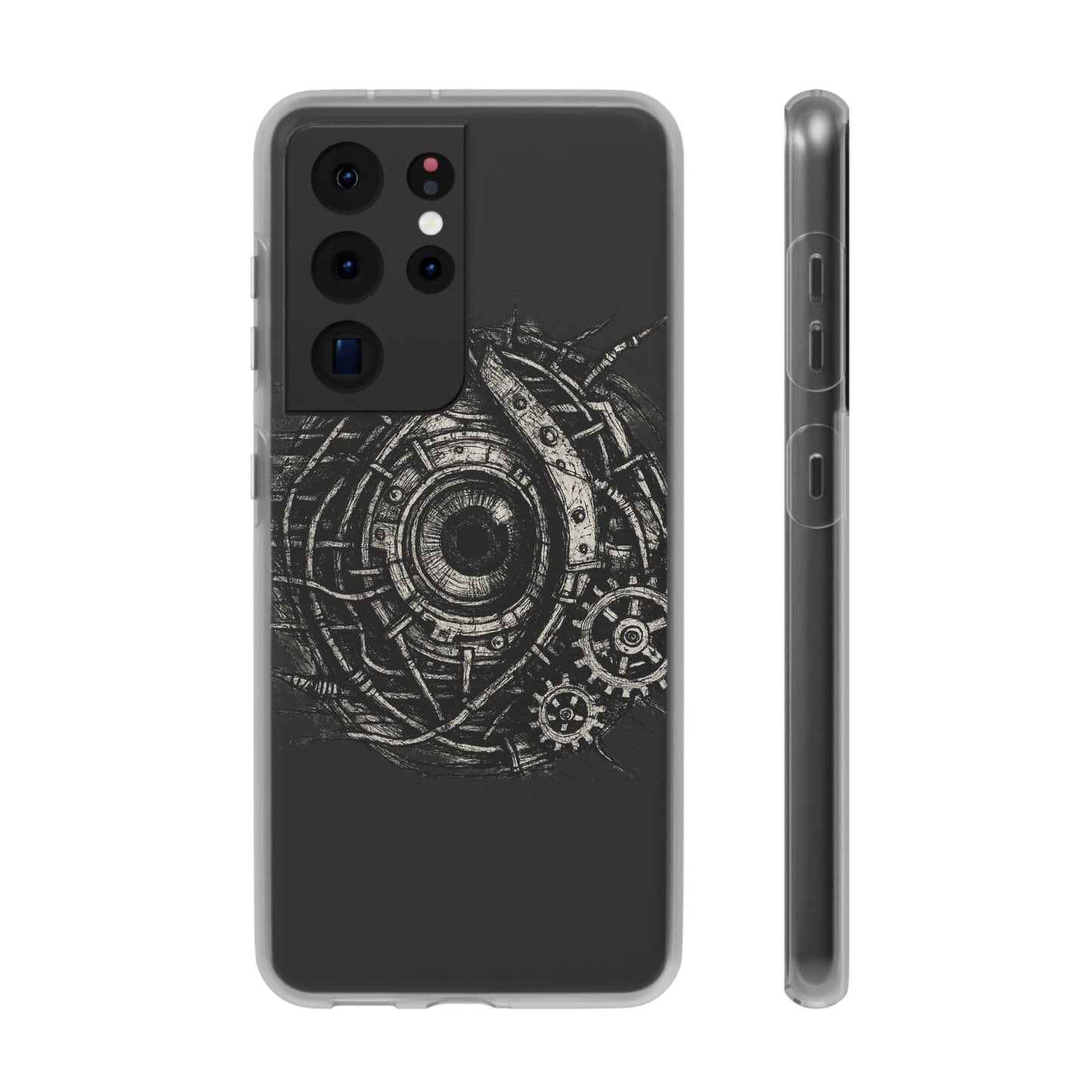 Biomechanisches Auge Handyhülle – Futuristisches Cyberpunk Design mit Zahnrädern & Kabeln | Schutzhülle für iPhone & Android