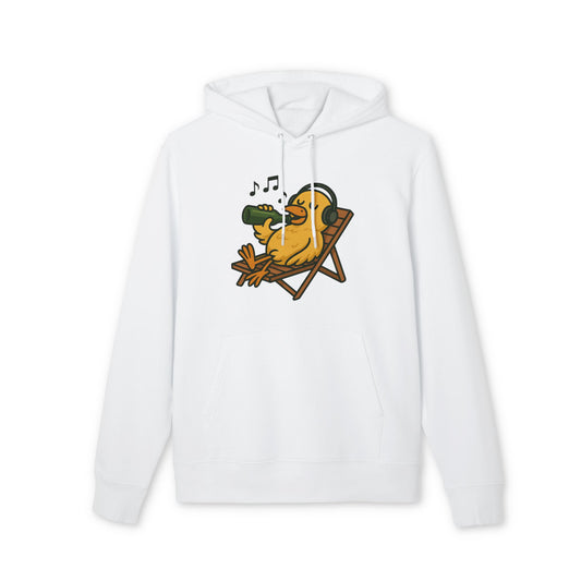 Chillente Hoodie (Brustprint) – Lustiger Unisex Kapuzenpullover mit Ente, Bier & Musik-Motiv | Perfekt für Freizeit, Festivals & Sommer