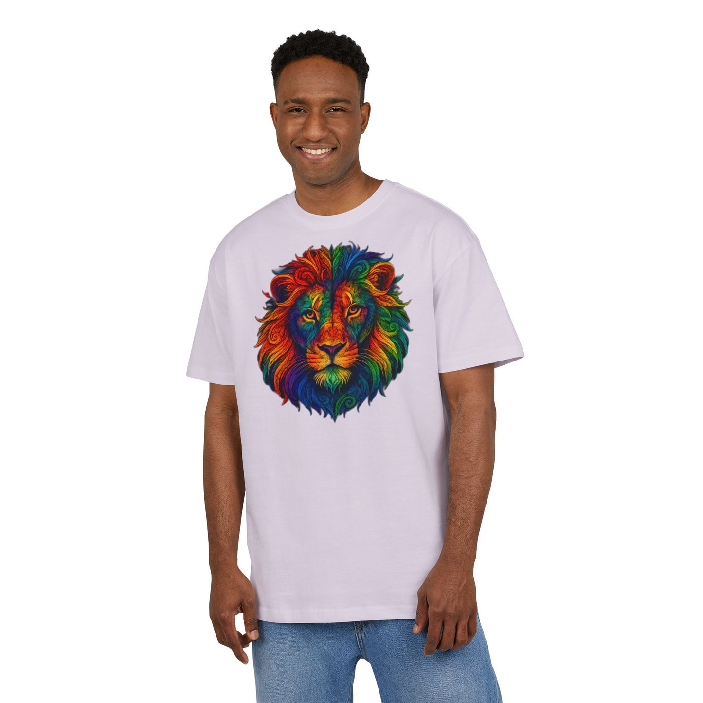 Buntes Löwen T-Shirt (Brustprint) – Psychedelisches Tiermotiv im Boho-Stil – Unisex Oversize Shirt für Kunst-, Natur- & Festival-Fans