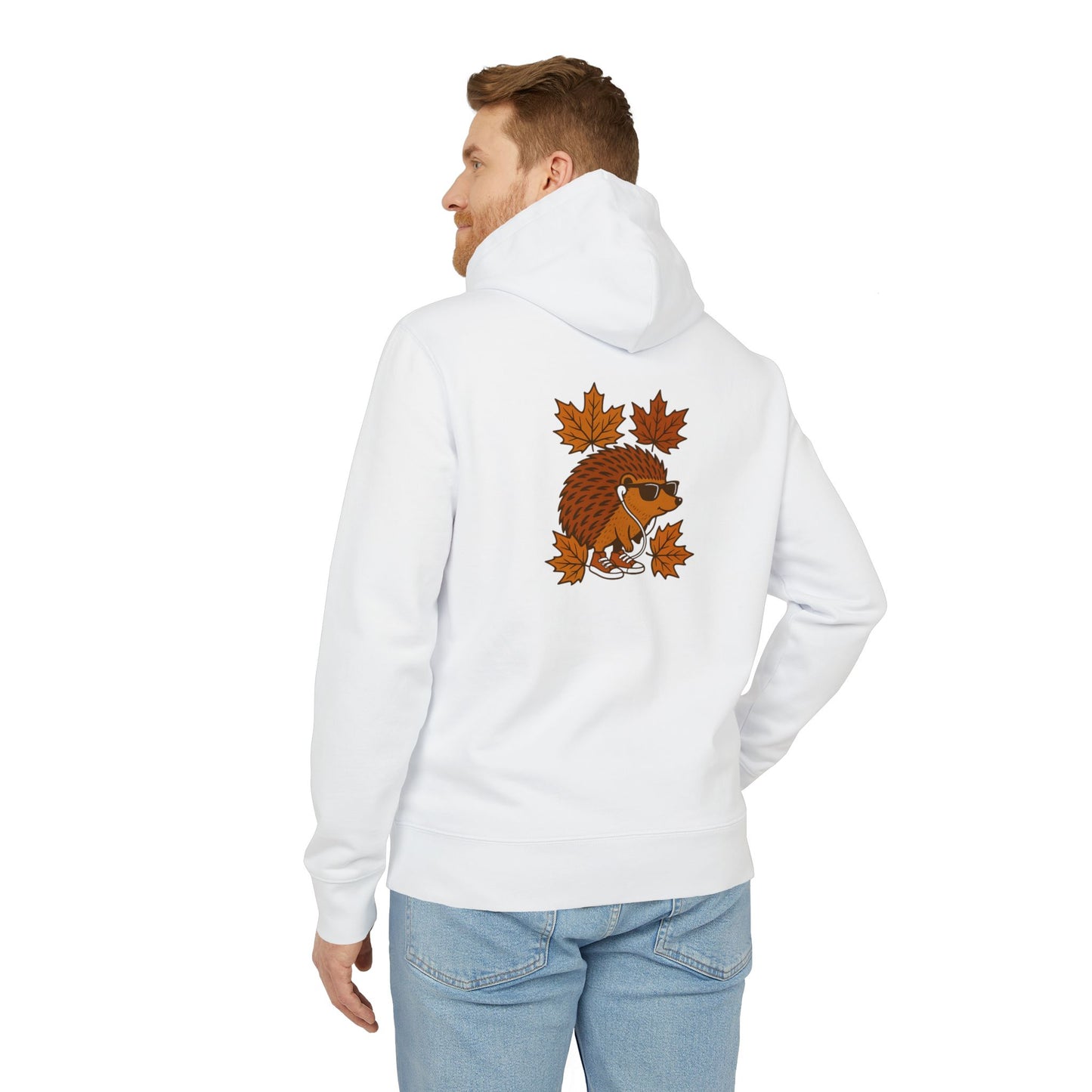 Herbst Igel Hoodie (Rückenprint) – Lustiger Kapuzenpullover mit Cartoon-Design, Sonnenbrille & Ahornblättern