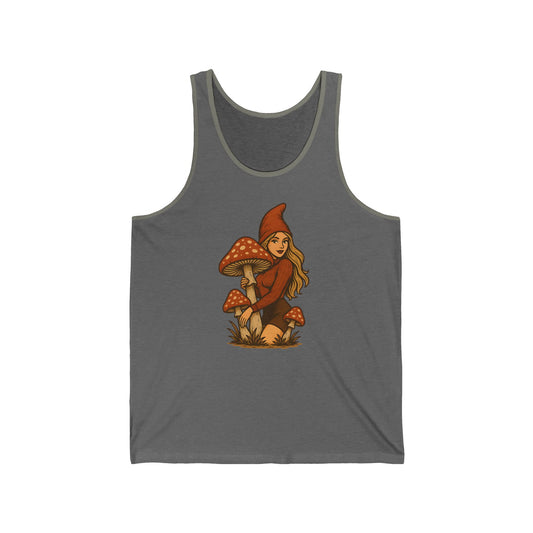 Fantasy Pilzfee Tanktop – Retro Grafik Shirt mit Wald- und Fliegenpilz Design