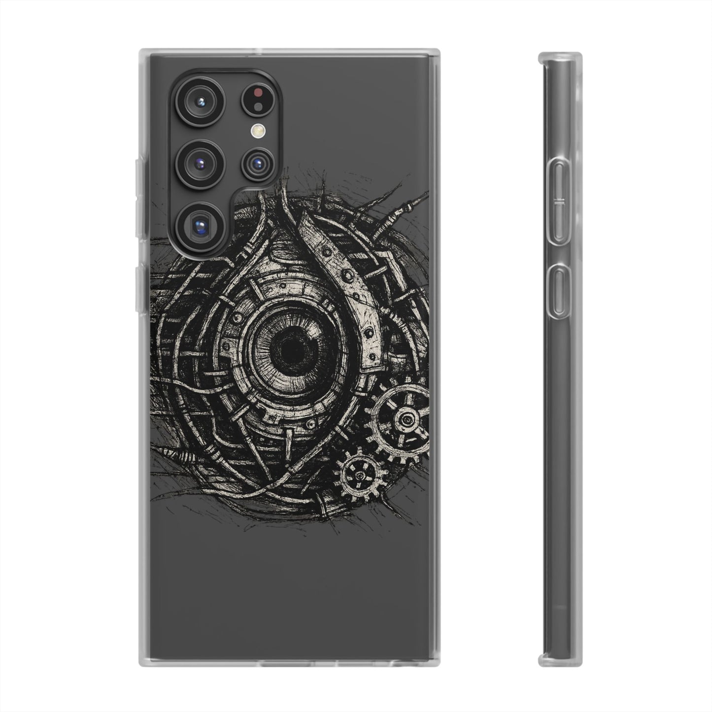 Biomechanisches Auge Handyhülle – Futuristisches Cyberpunk Design mit Zahnrädern & Kabeln | Schutzhülle für iPhone & Android