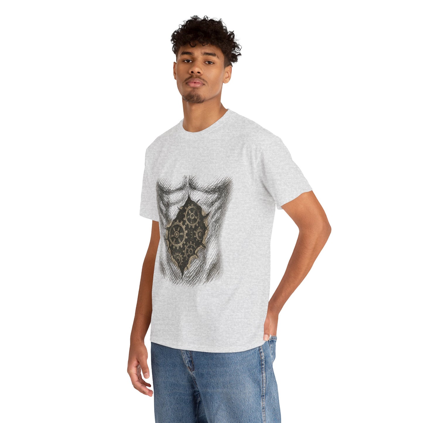Biomechanik T-Shirt Unisex (Brustprint) – Realistisches Zahnräder-in-der-Haut Design | Steampunk & Cyborg Look für Technikfans