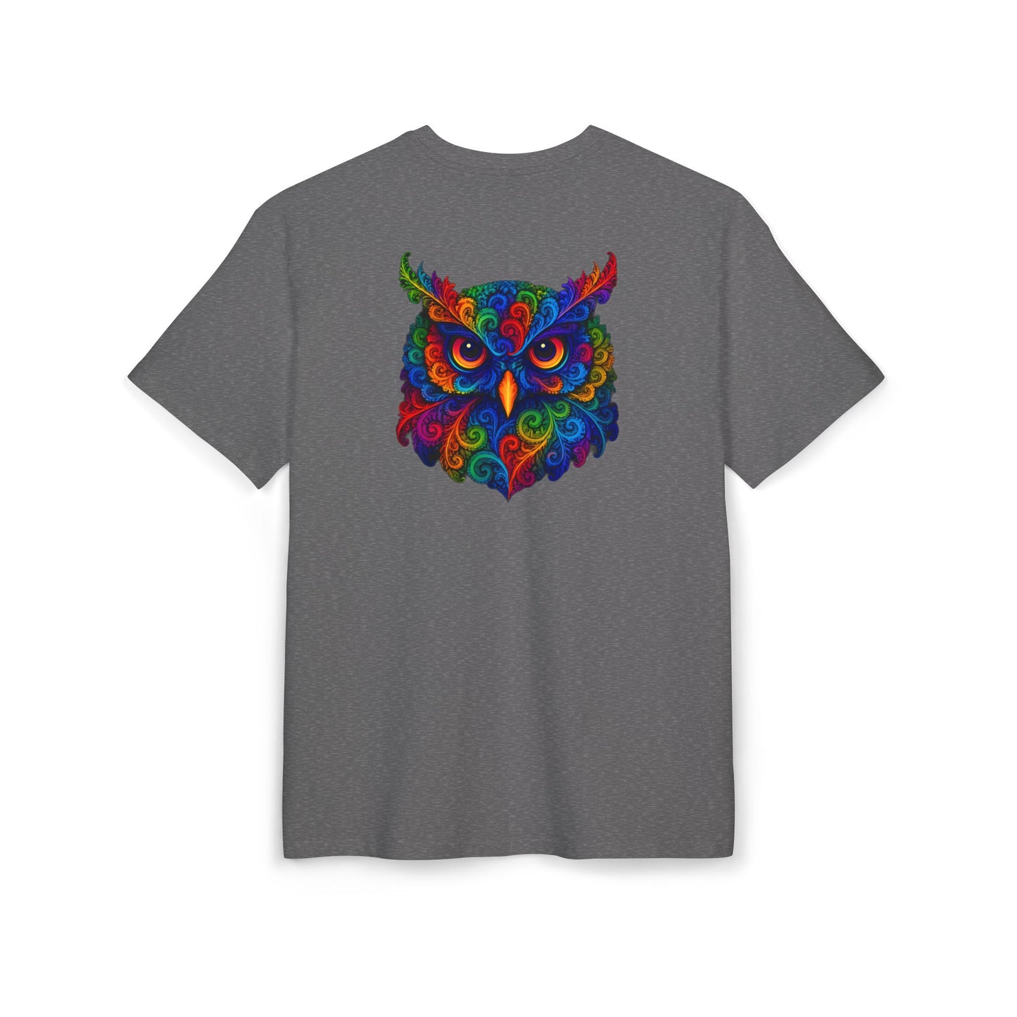 Buntes Eulen T-Shirt (Rückenprint) – Psychedelisches Tiermotiv im Boho-Stil – Unisex Shirt mit farbenfrohem, detailliertem Eulen-Design